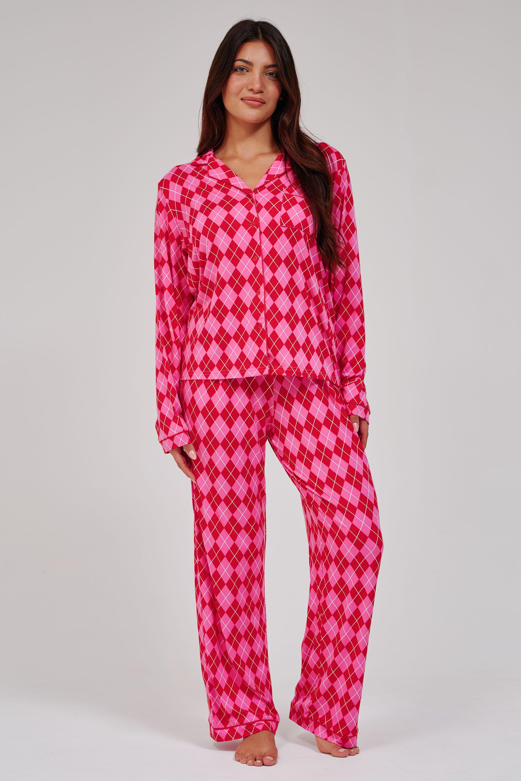 Argyle Long Sleeved Button Down Traditional Pyjama Set by LOUNGEABLE