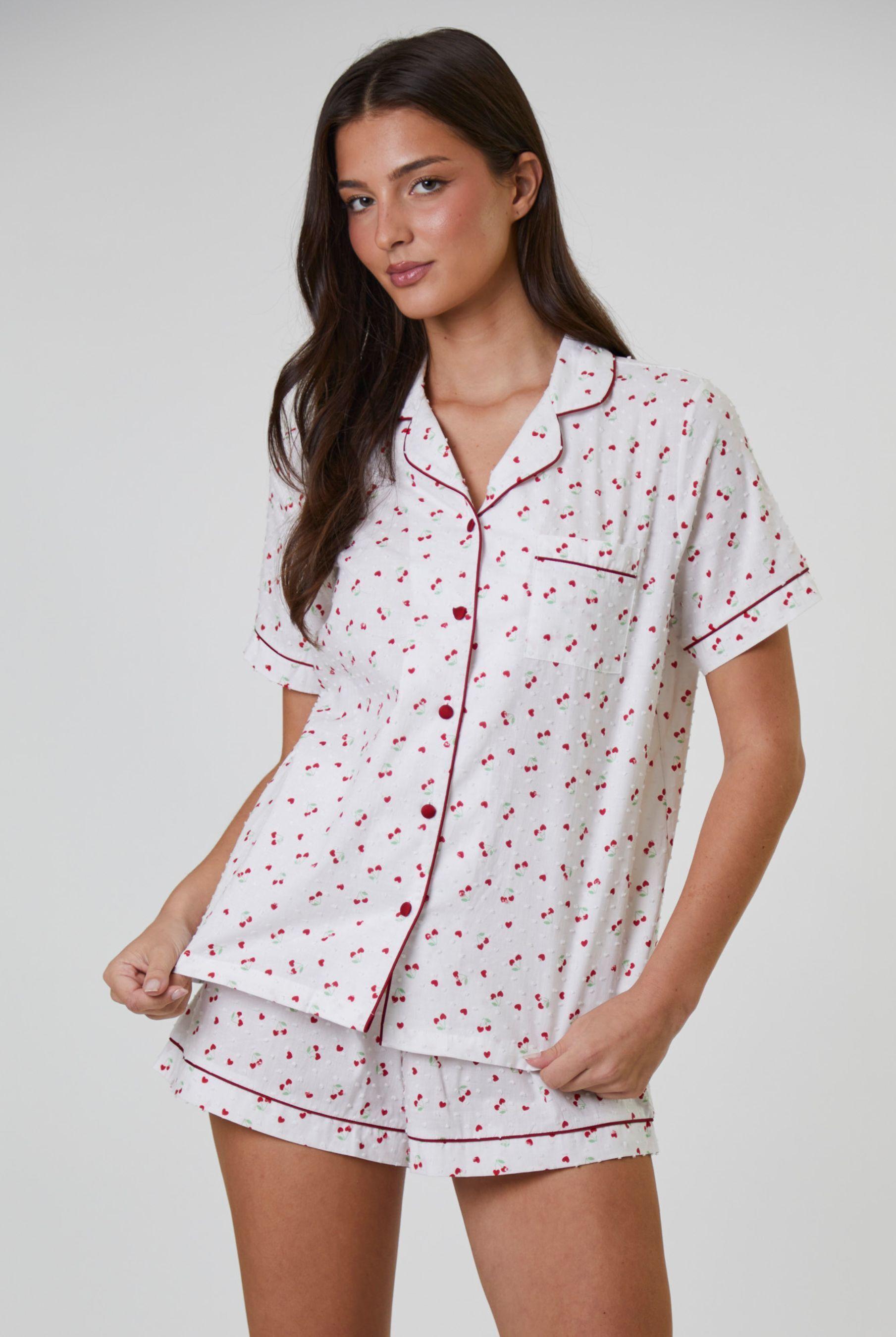 Cherry Printed Dobby Short Sleeve and Short Set by LOUNGEABLE