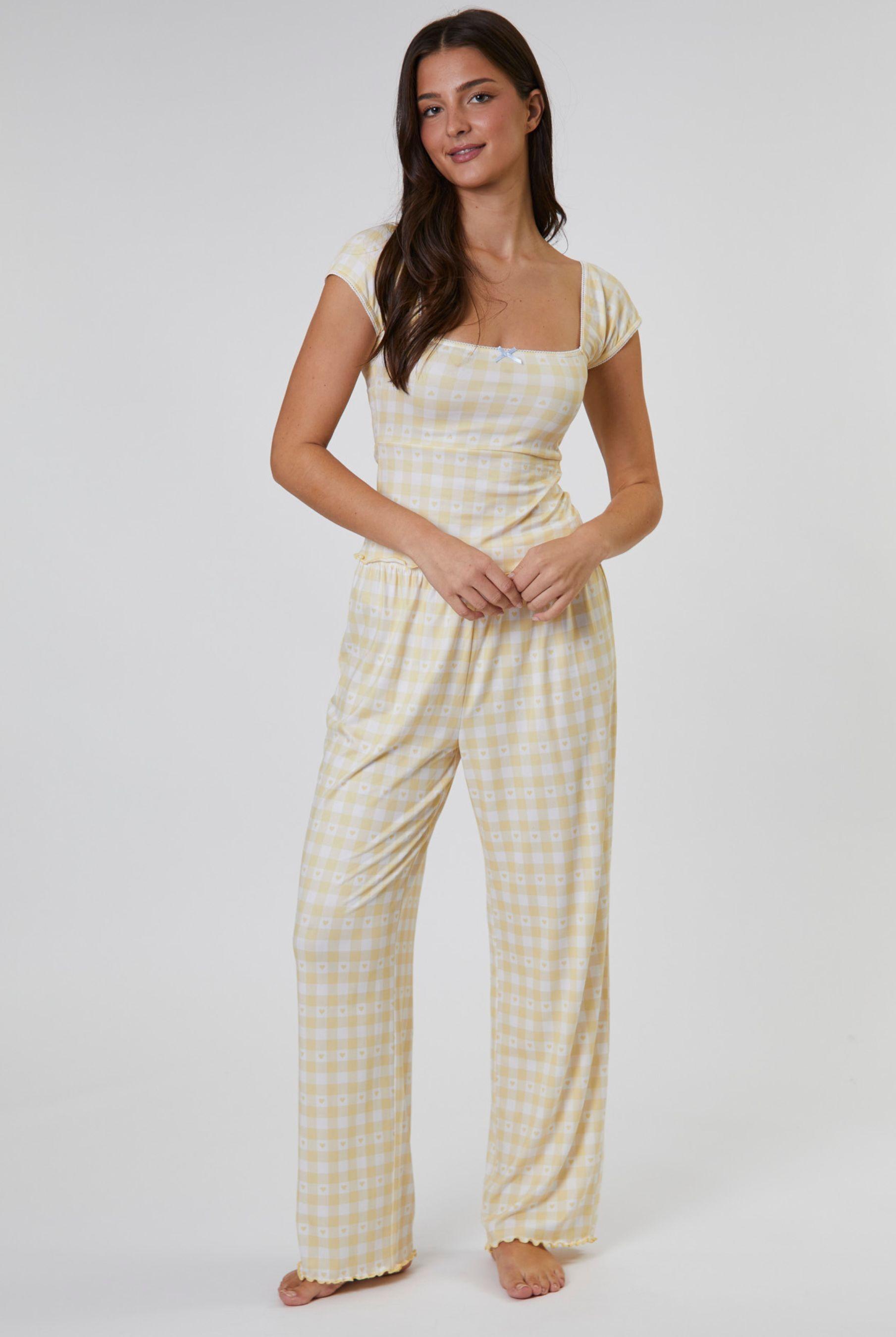 Gingham Heart Printed Cami and Wide Leg Trouser Set by LOUNGEABLE