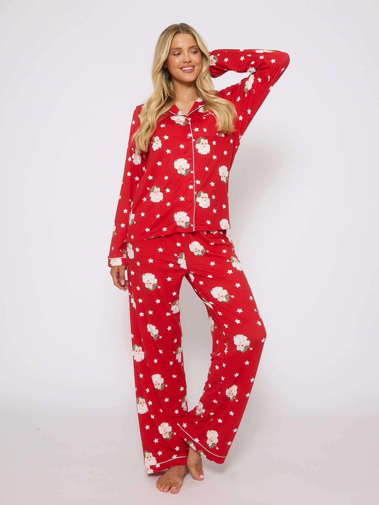 Leopard Santa Button Shirt and Long Pant Pyjamas Set by LOUNGEABLE