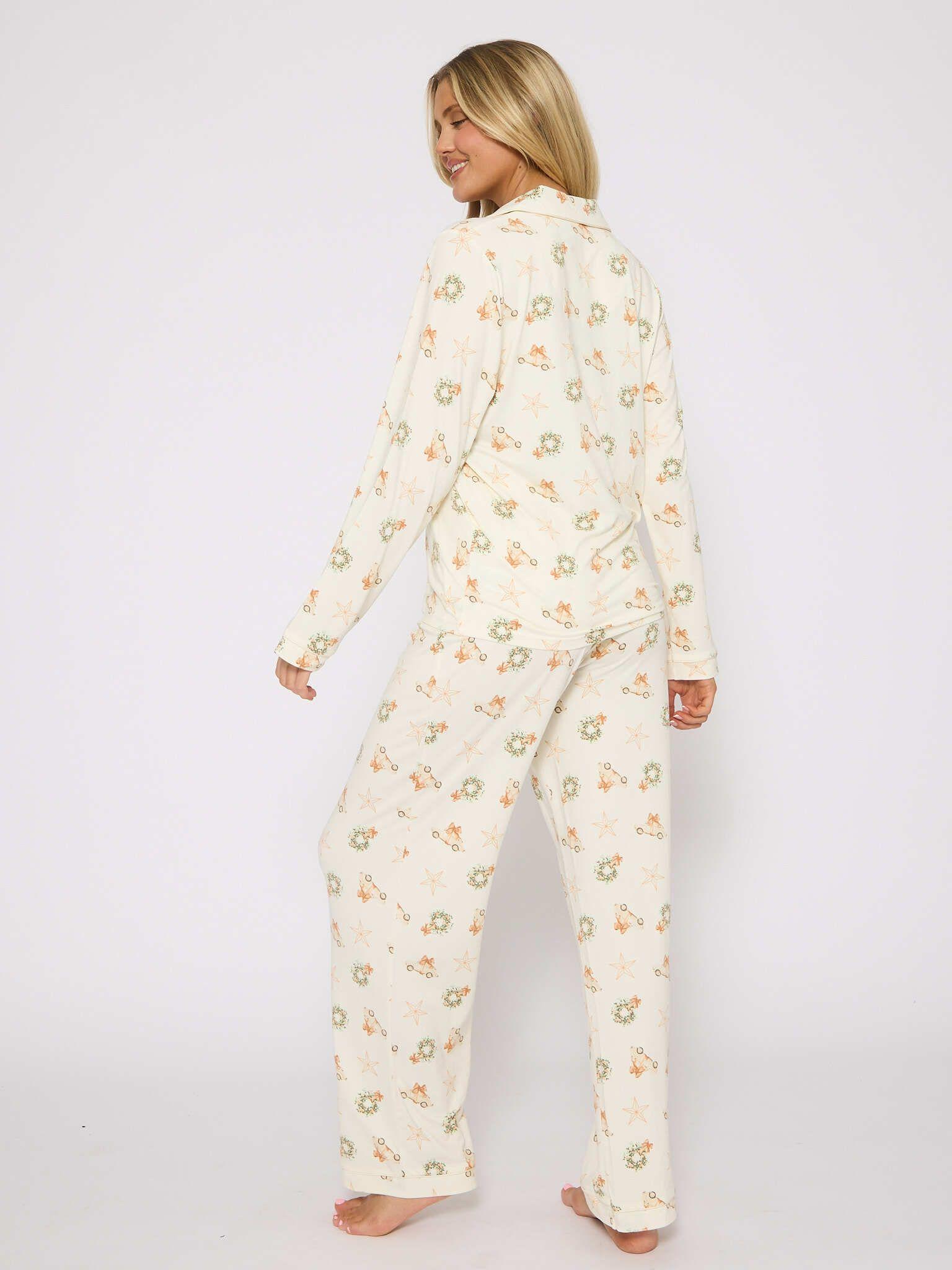 Neutral Christmas Button Shirt and Long Pant Pyjamas Set by LOUNGEABLE