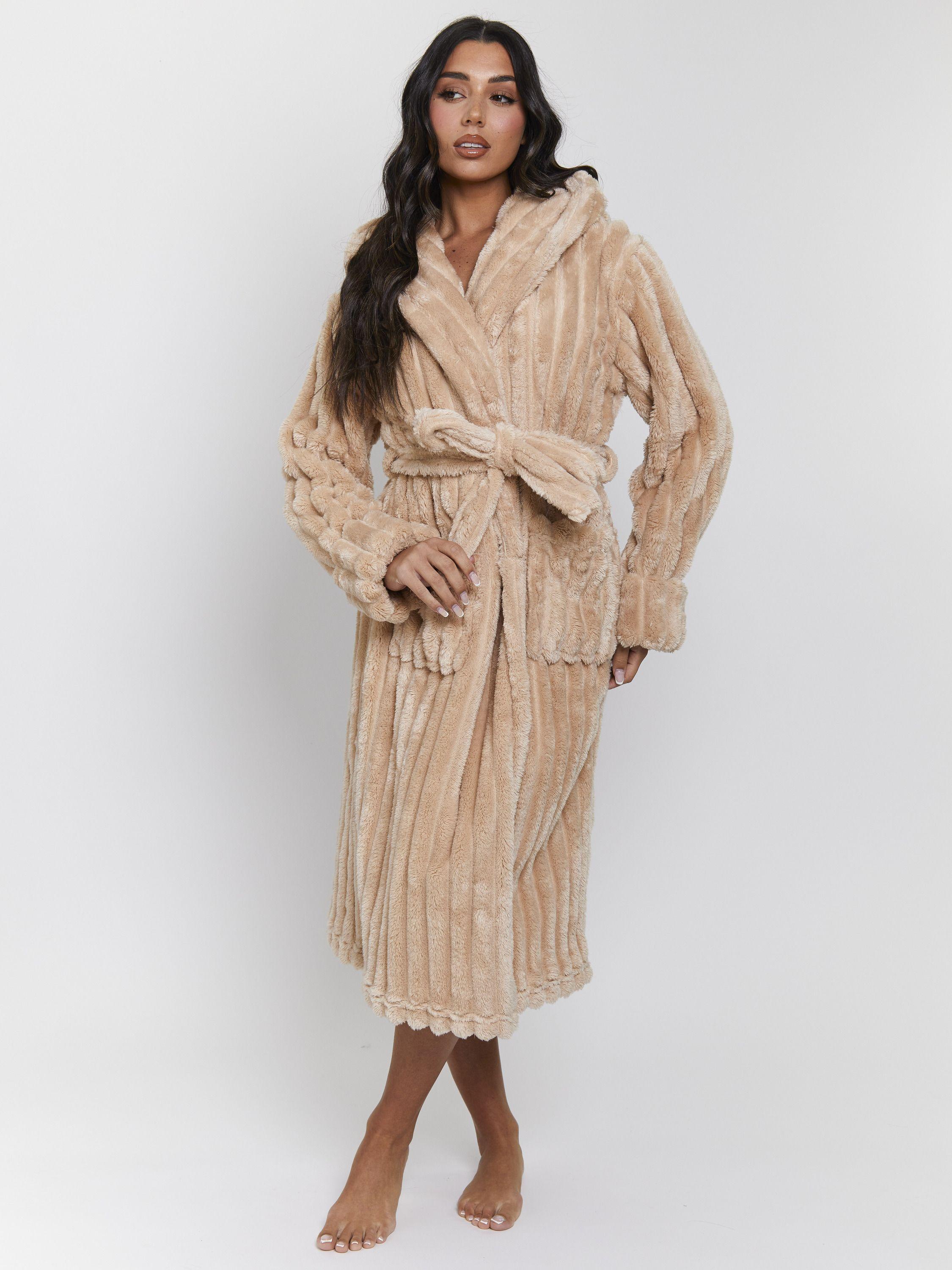 Plush Ridged Fleece Hooded Dressing Gown by LOUNGEABLE