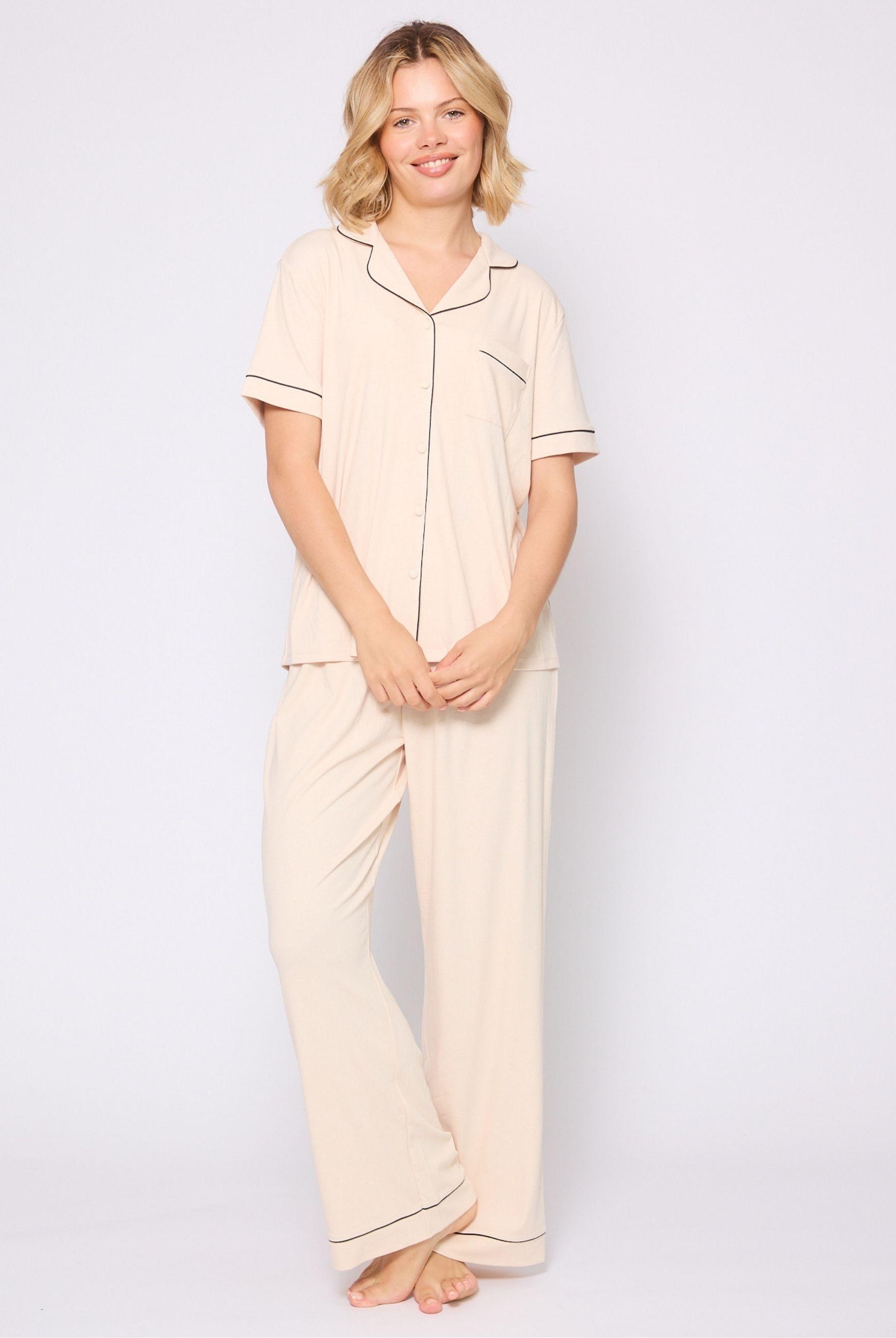 Rib Short Sleeve Traditional Shirt and Long Pant by LOUNGEABLE
