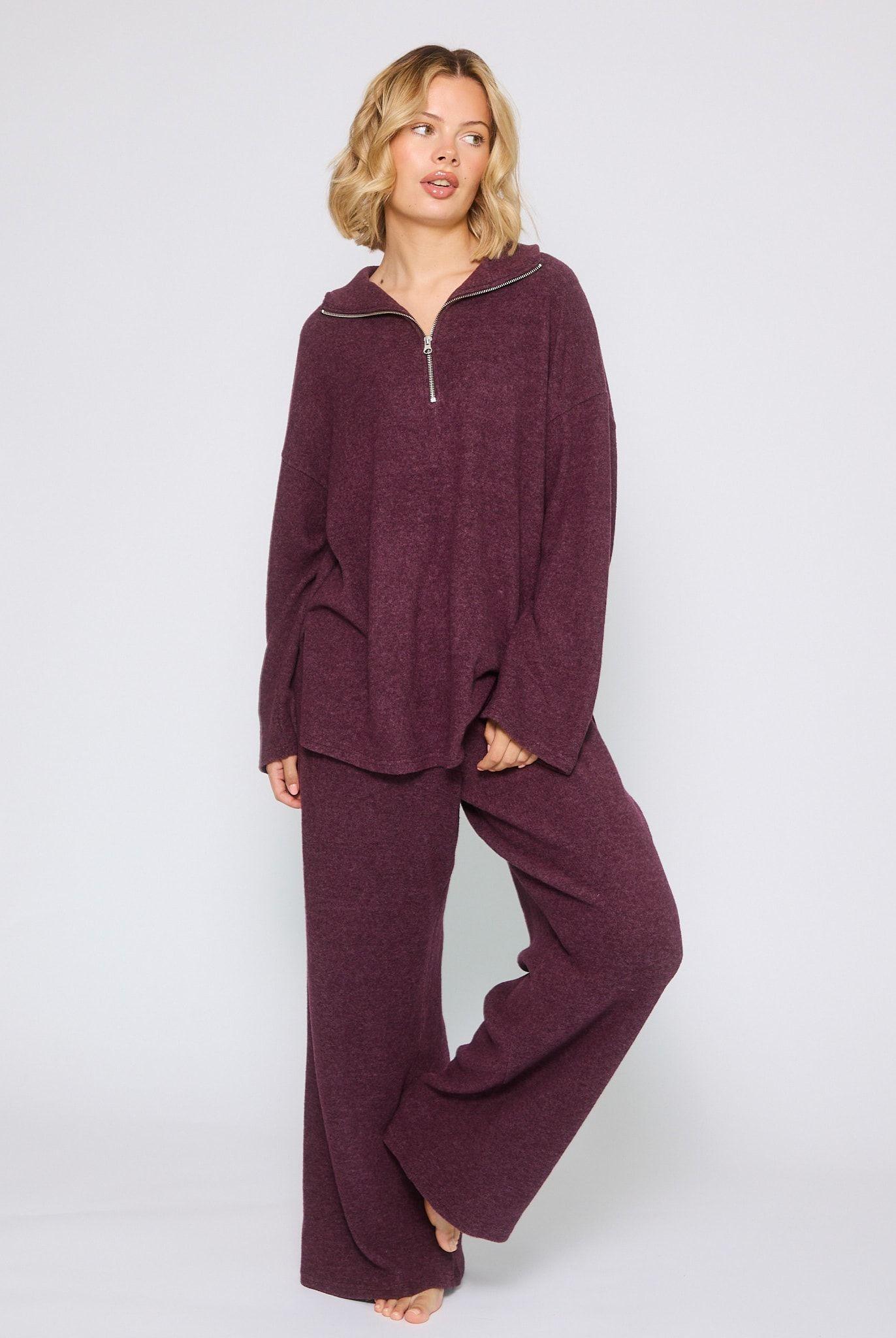 Soft Knit 1/4 Zip Top and Trouser Lounge Set by LOUNGEABLE