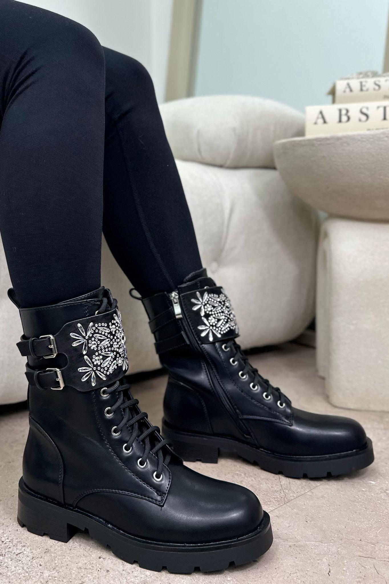 Crystal Chunky Rebel Biker Boots by LOVE LEMONADE