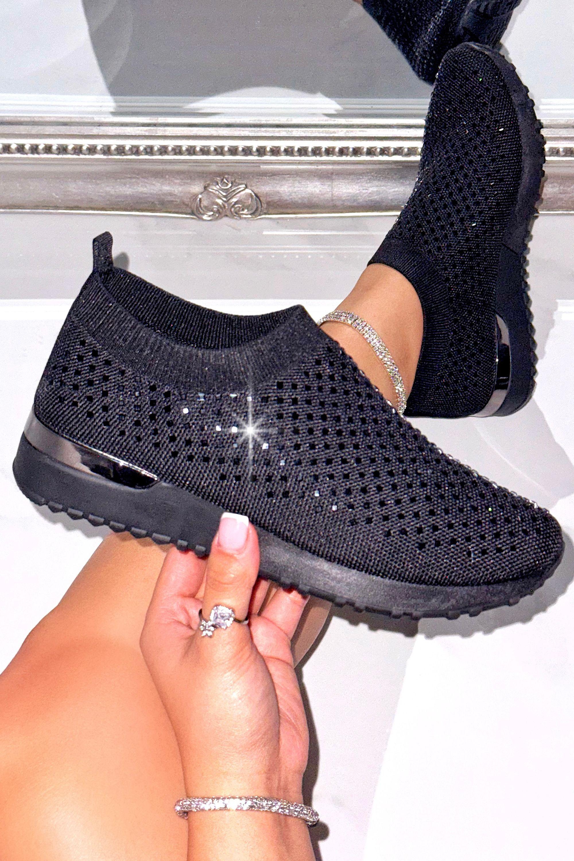 Crystal Diamond Comfort Stretch Sock Slip On Trainers by LOVE LEMONADE