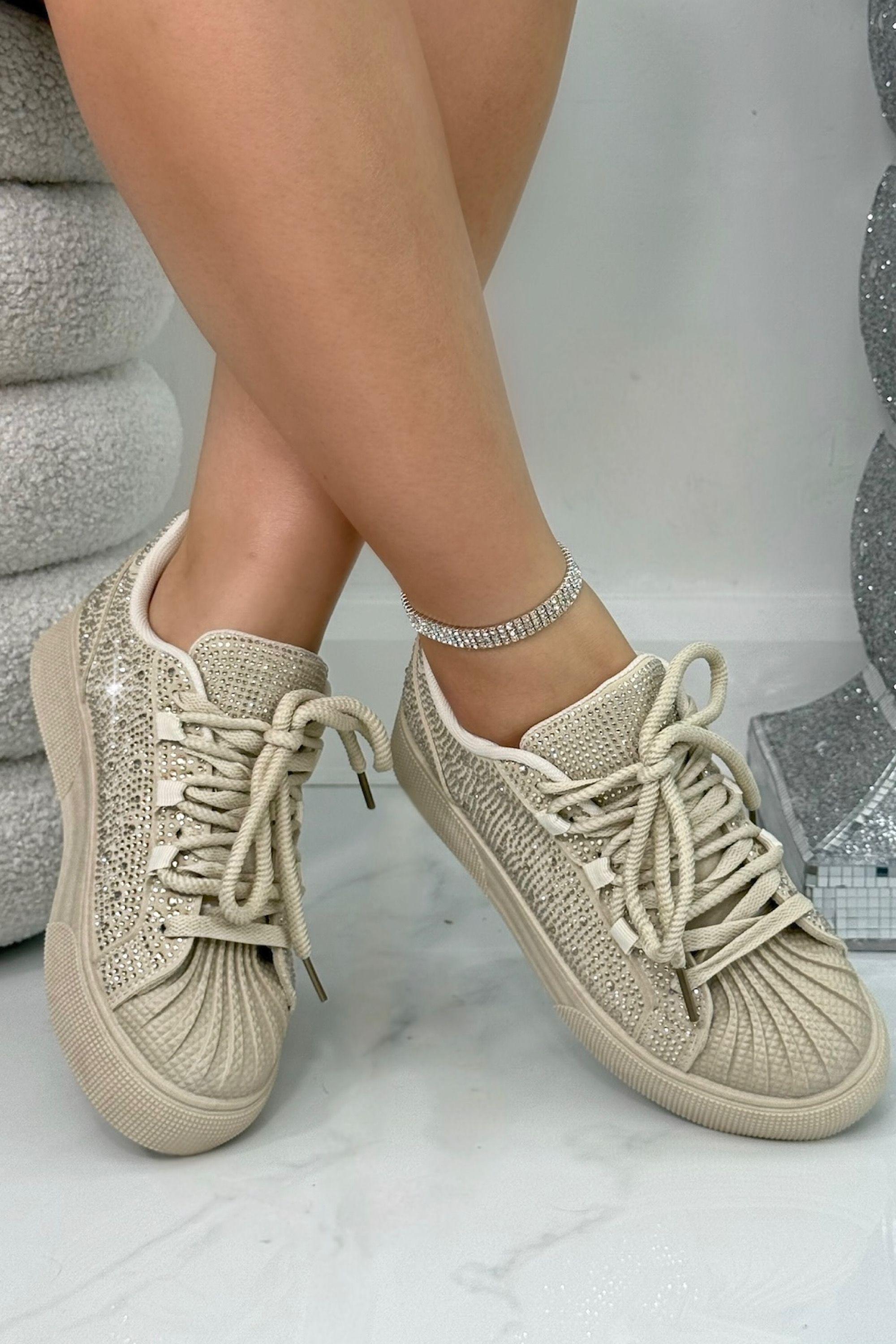 Crystal Embellished Aura Lace-Up Trainers by LOVE LEMONADE