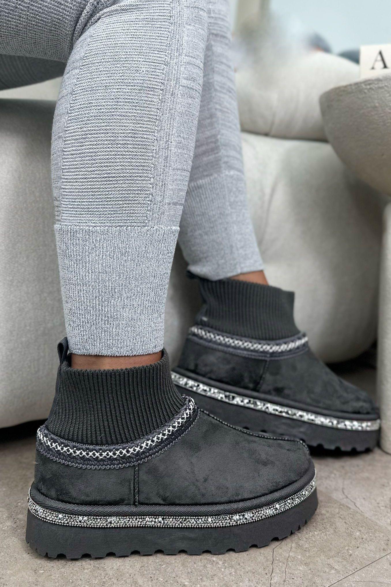Crystal Faux Fur Lined Stretch Sock Warmer Slipper Boots by LOVE LEMONADE