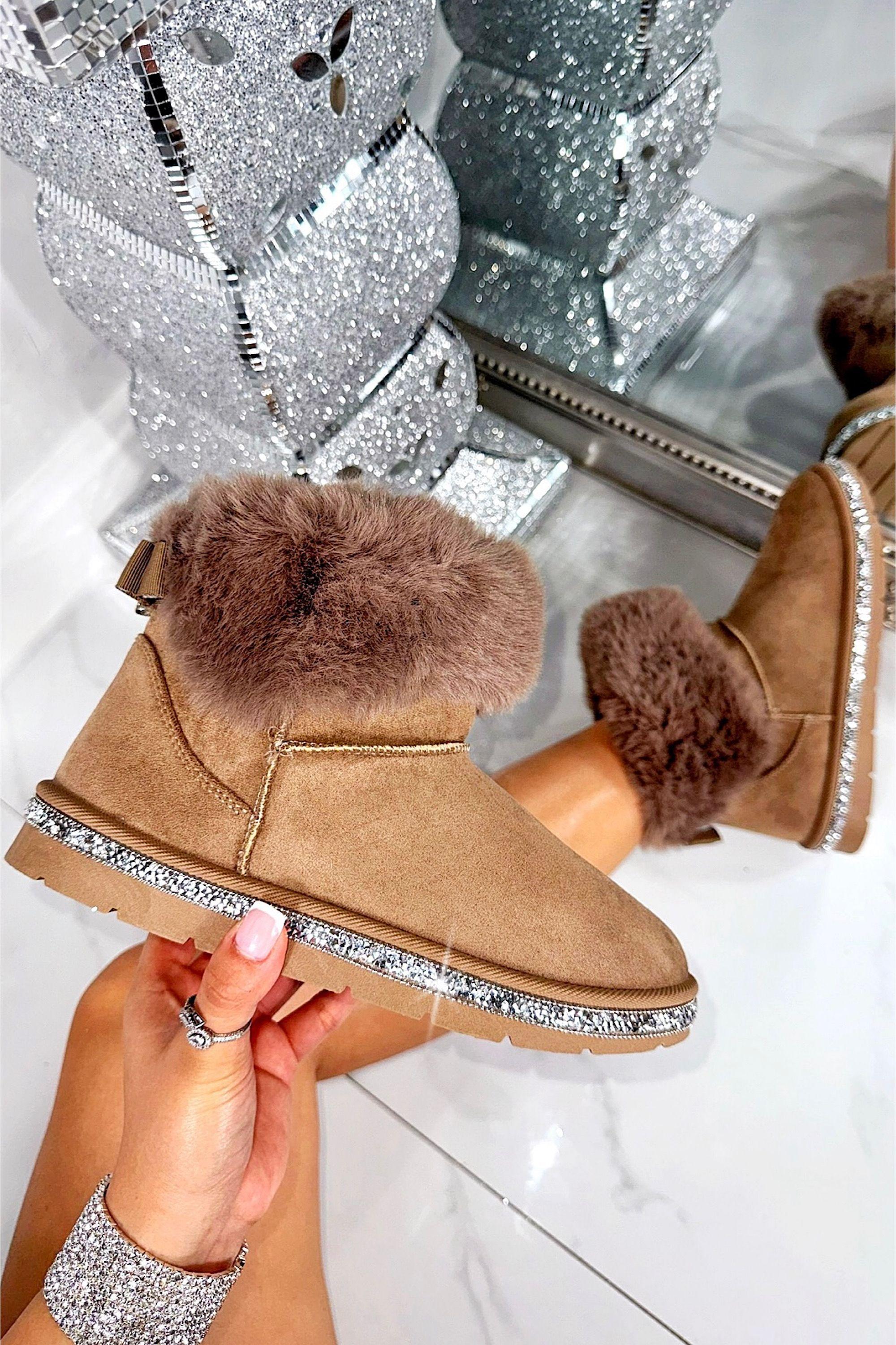 Crystal Faux Suede Snuggle Cloud Cuff Faux Fur Boots by LOVE