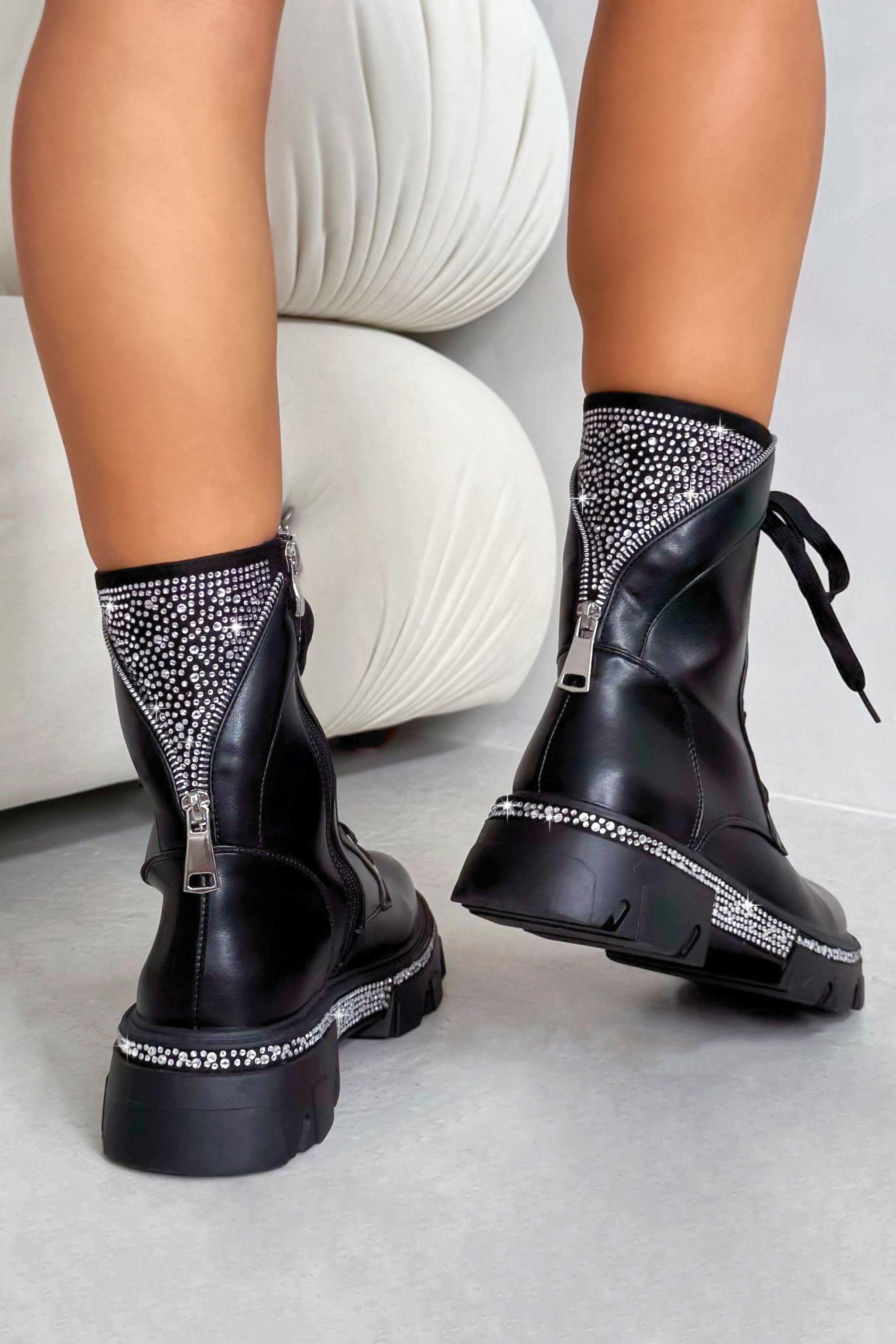 Crystal Glam Warrior Biker Boots by LOVE LEMONADE