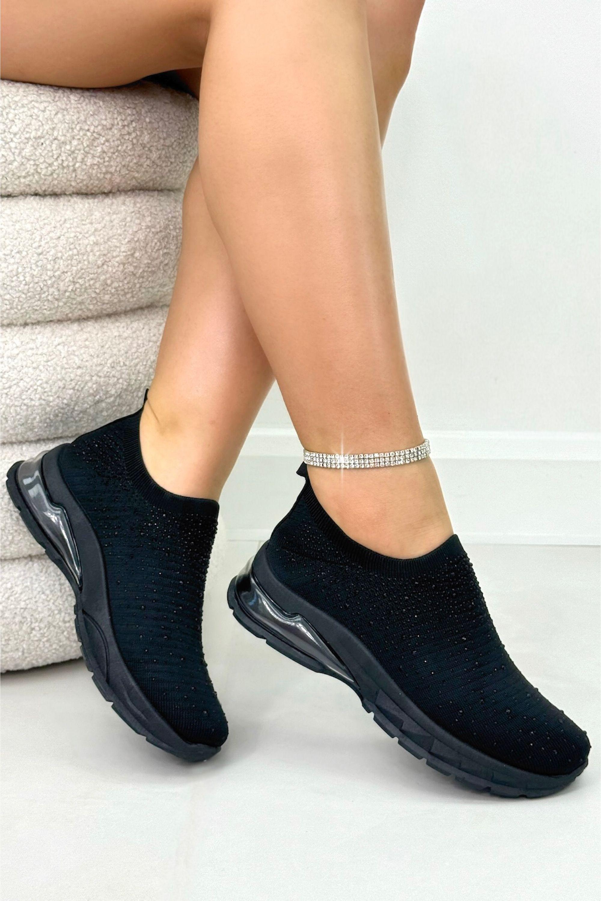 Crystal Luminate Stretch Sock Slip On Trainers by LOVE LEMONADE