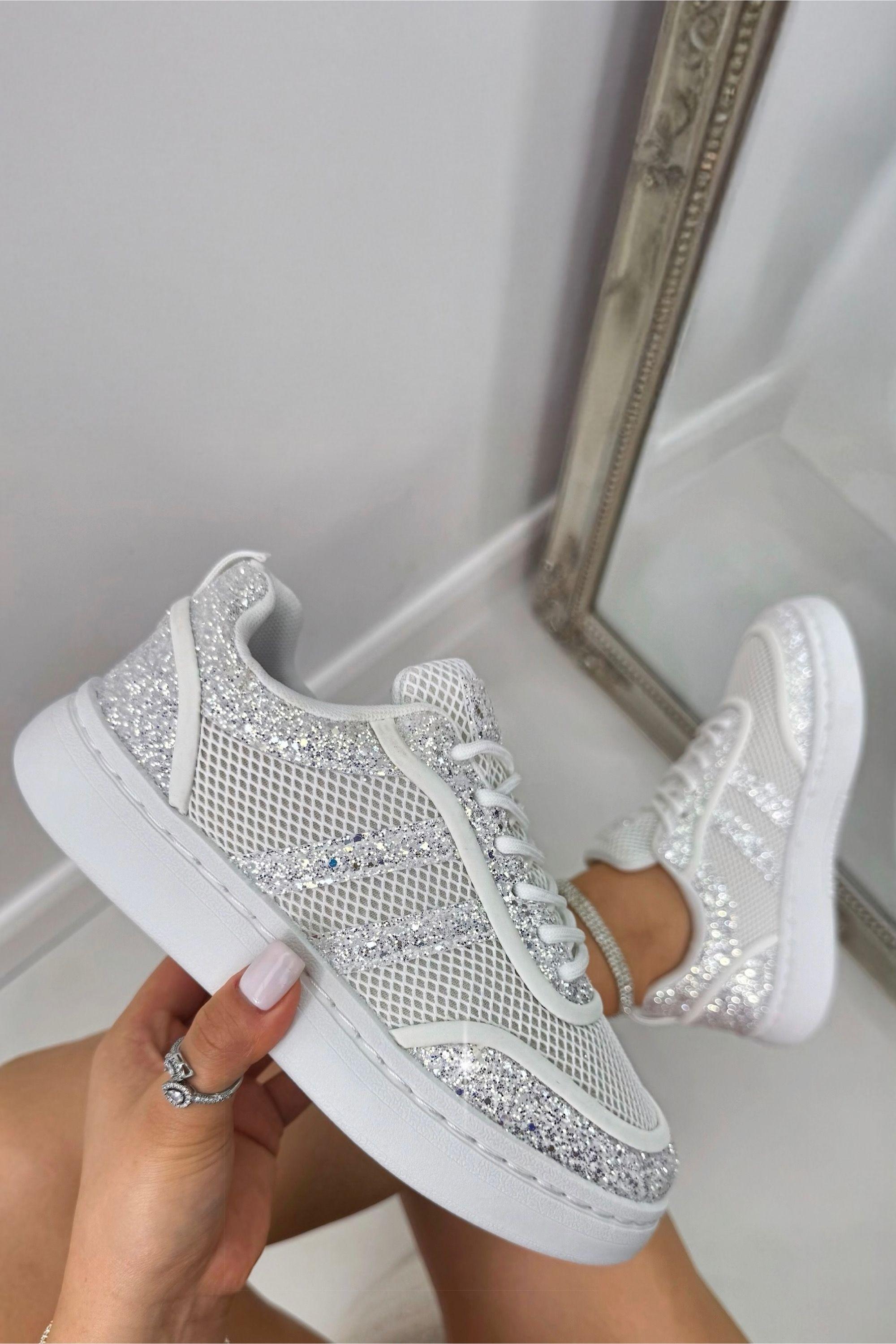 Crystal Nova Sparkle Stripe Lace-Up Trainers by LOVE LEMONADE