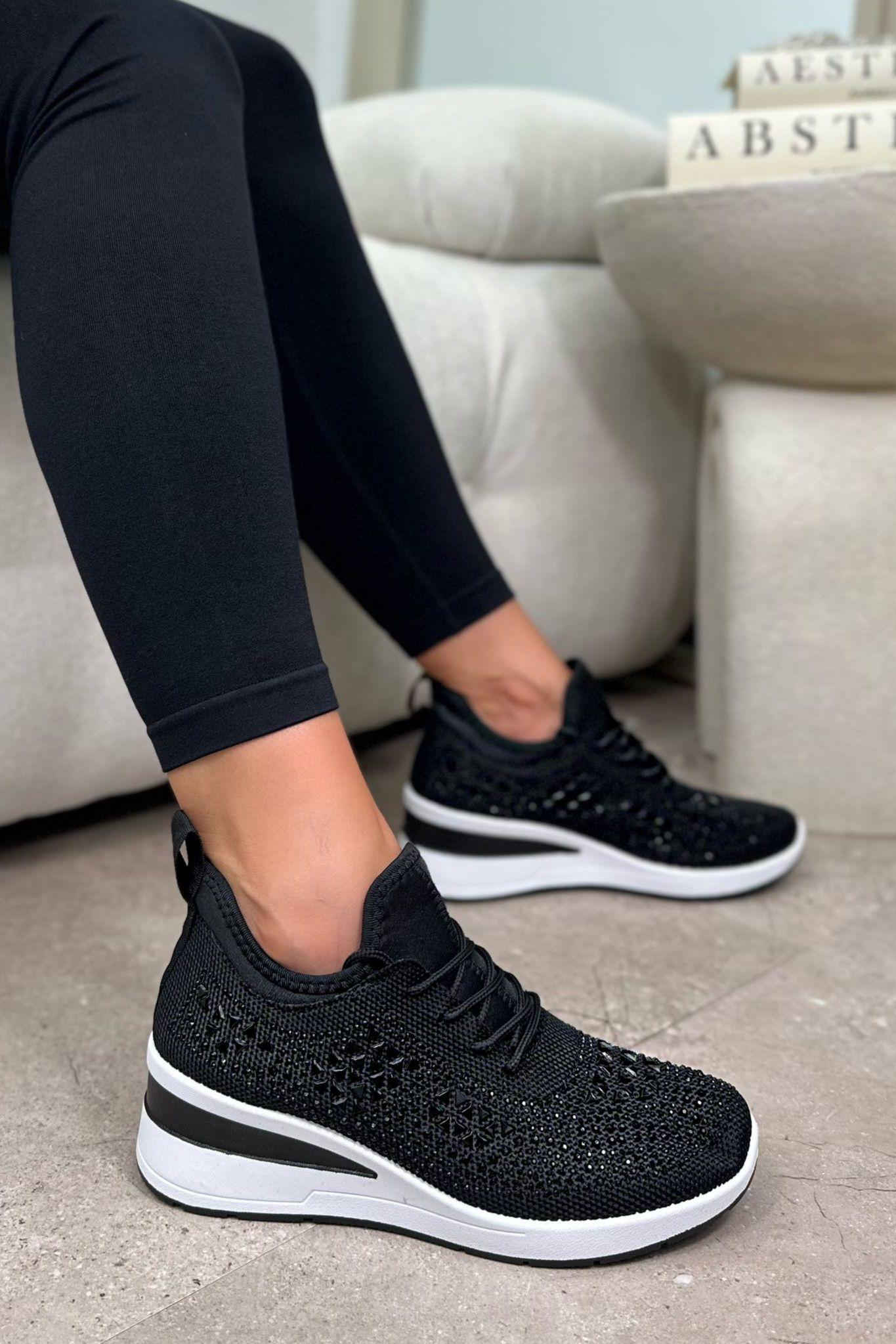 Crystal Stretch Sock Comfort Wedge Trainers by LOVE LEMONADE