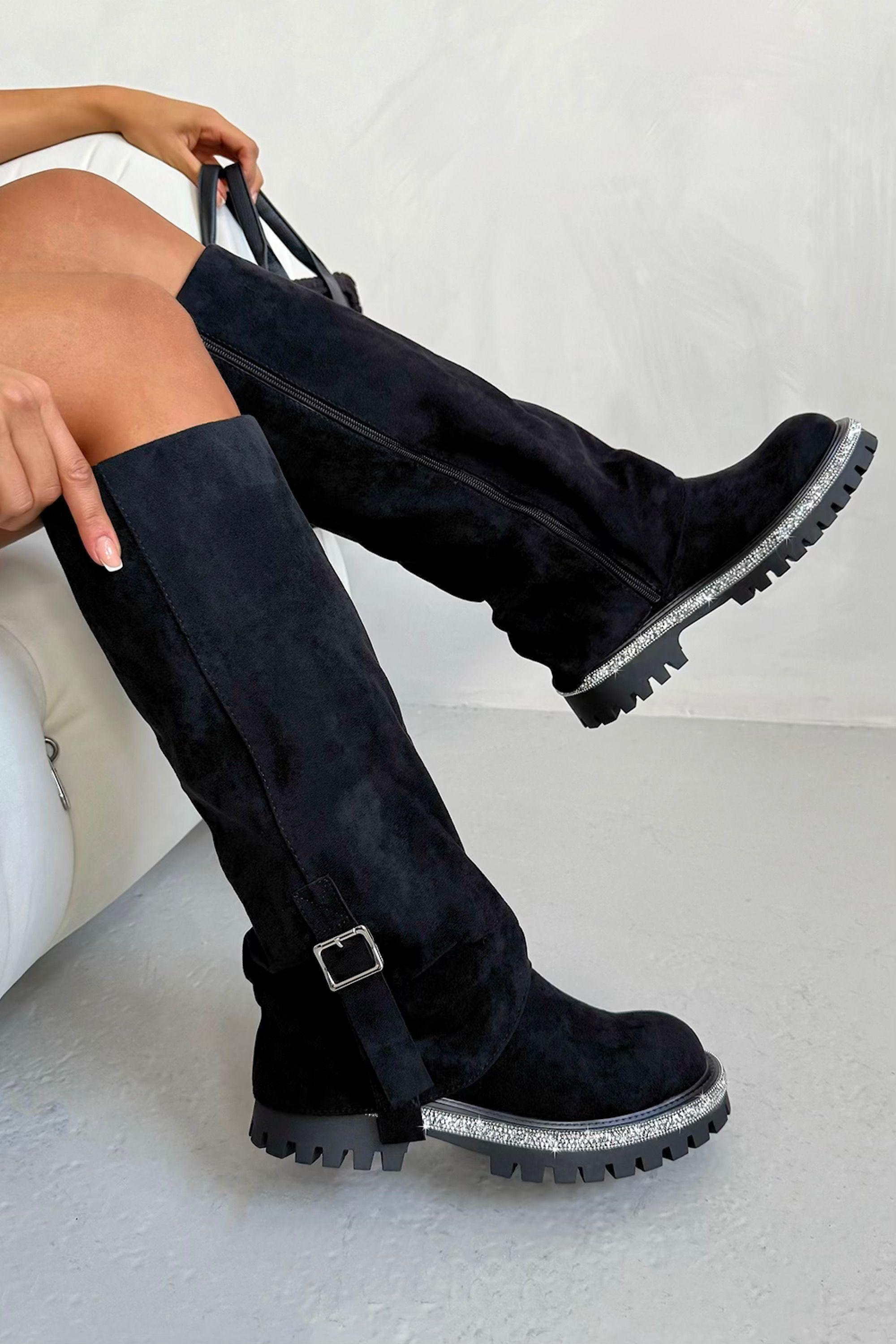 Crystal Trim Wild Obsession Knee High Boots by LOVE LEMONADE