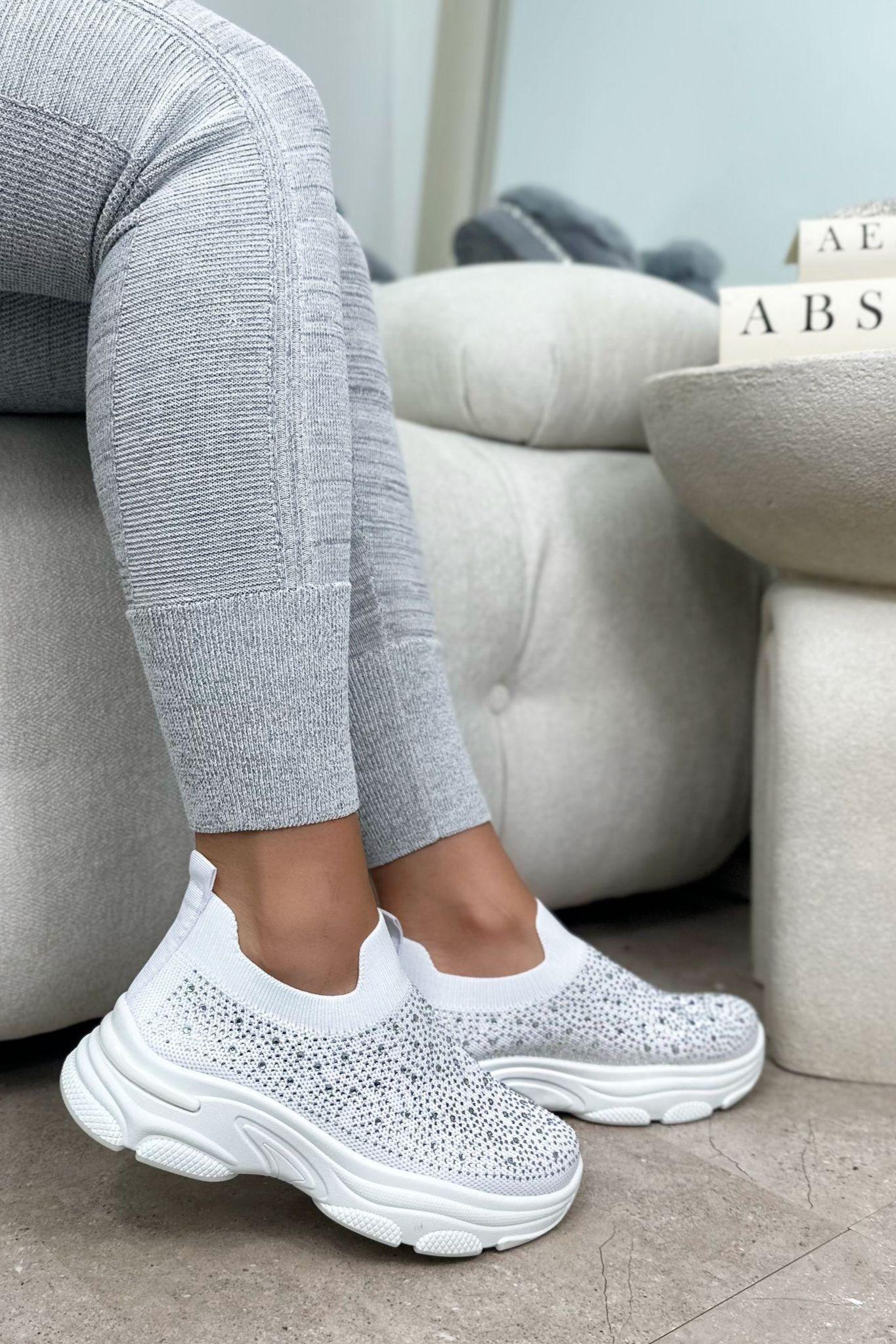 Crystal Ultra Comfort Sporty Sock Stretch Trainers by LOVE LEMONADE