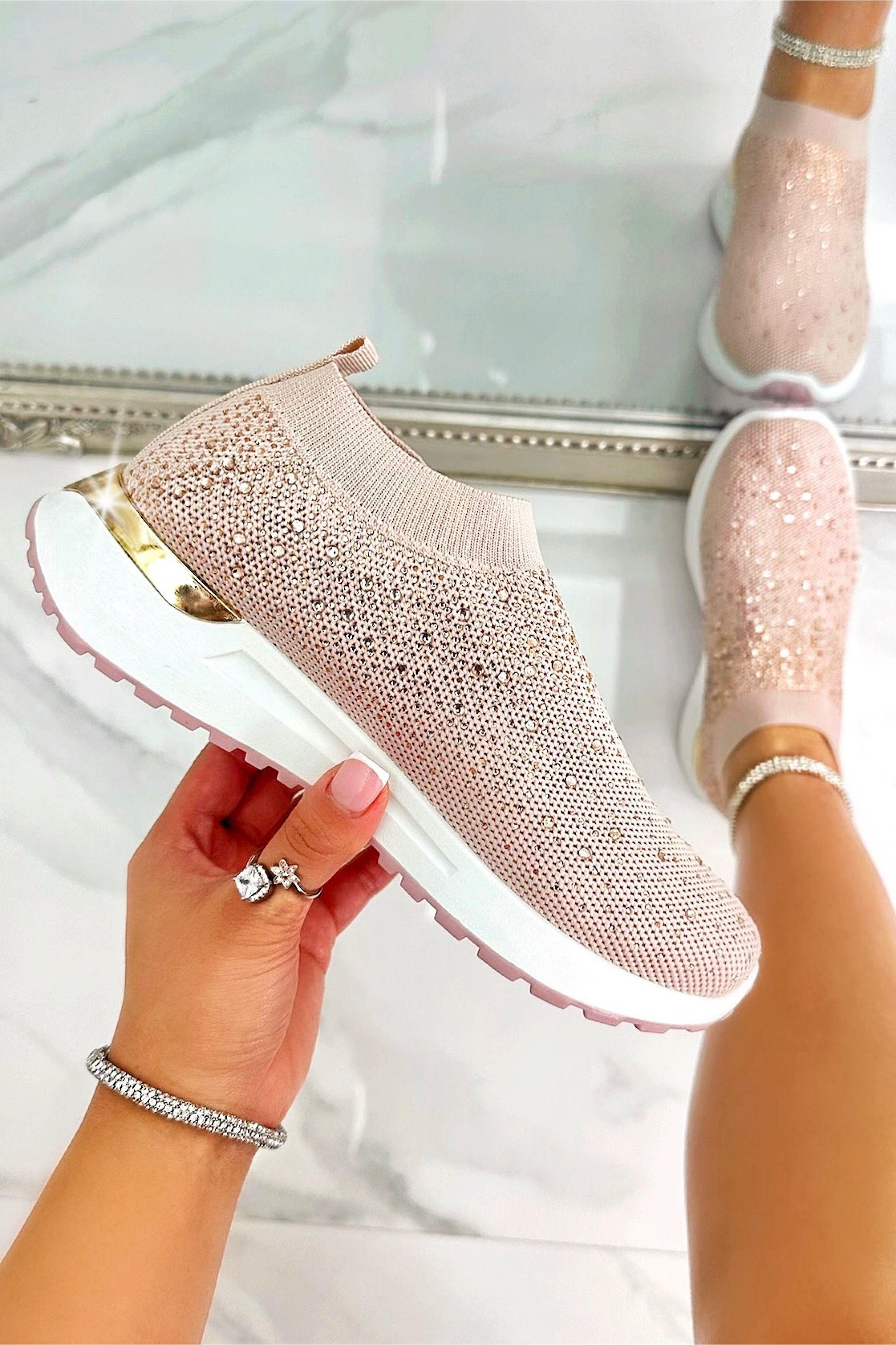 Sparkly Elevate Sculpt Sole Stretch Slip On Trainers by LOVE LEMONADE