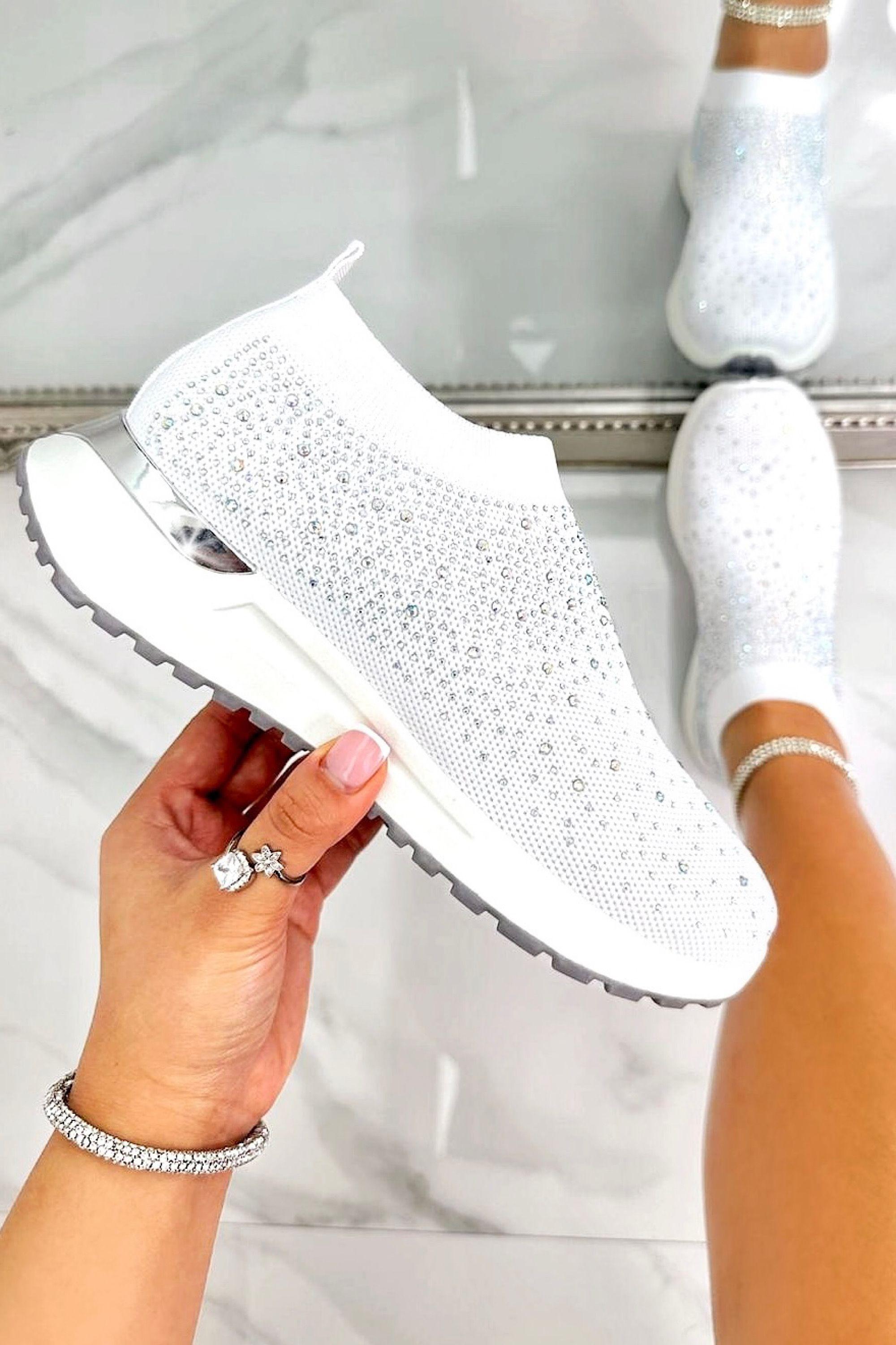 Sparkly Elevate Sculpt Sole Stretch Slip On Trainers by LOVE LEMONADE