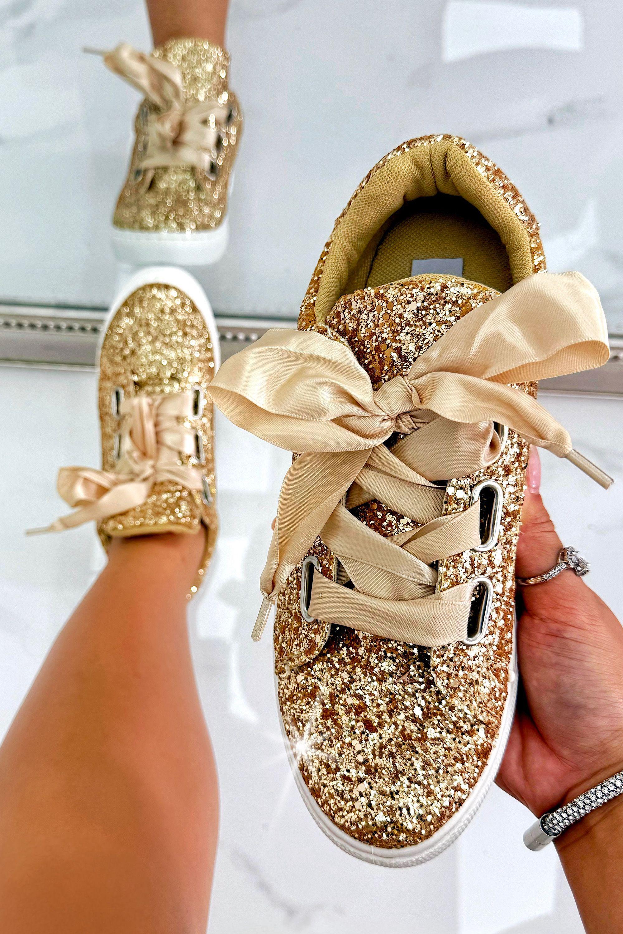Sparkly Glitter Ribbon Lace Trainers by LOVE LEMONADE