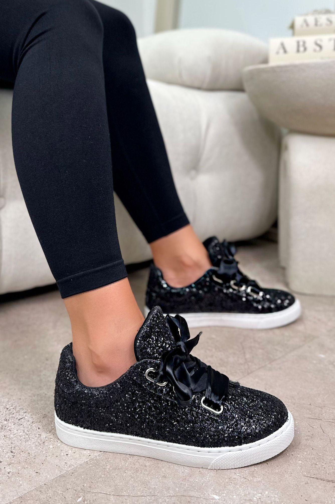 Sparkly Glitter Satin Ribbon Lace Trainers by LOVE LEMONADE