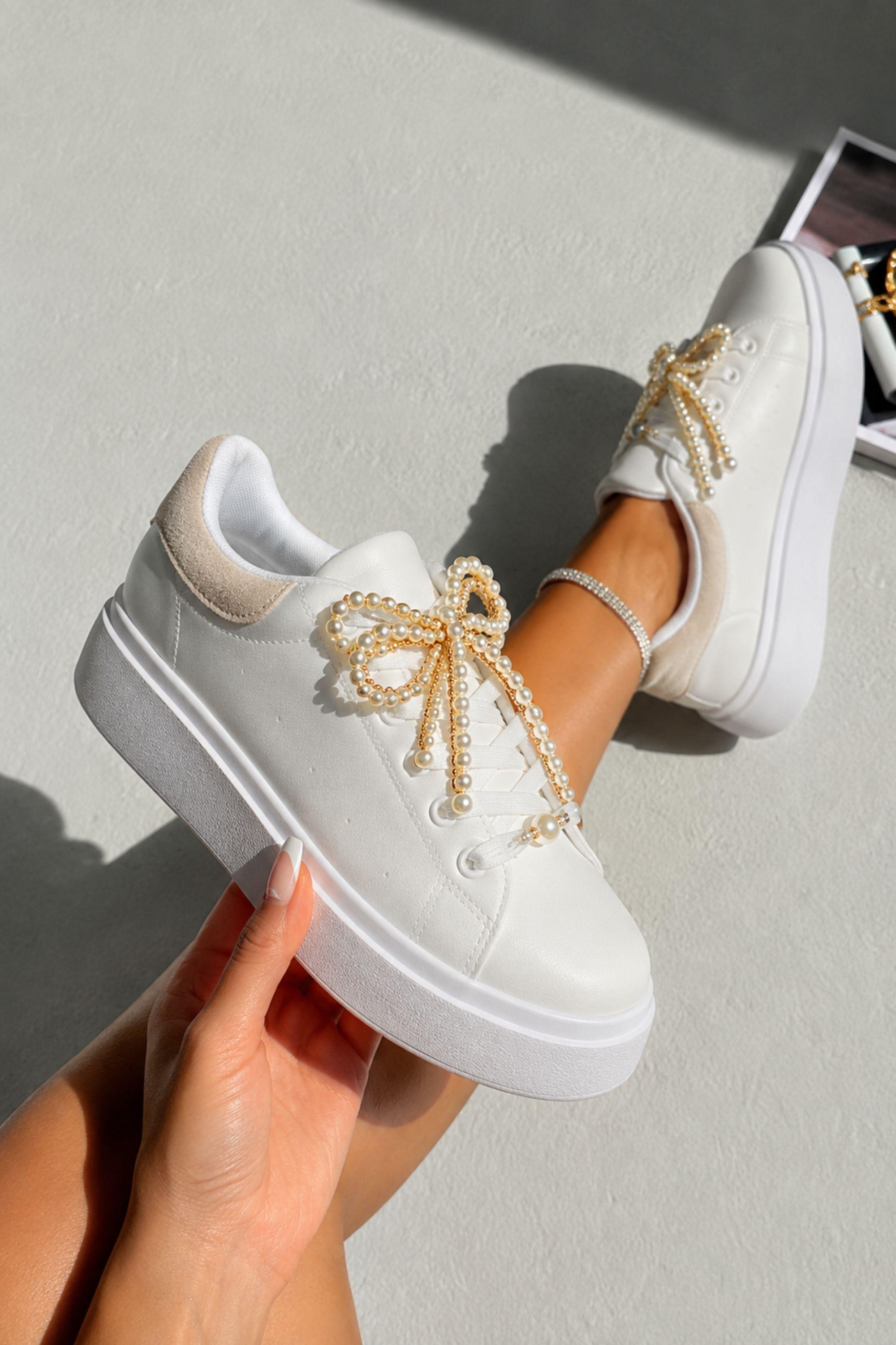 Sparkly Pearl Bow Chunky Trainers by LOVE LEMONADE