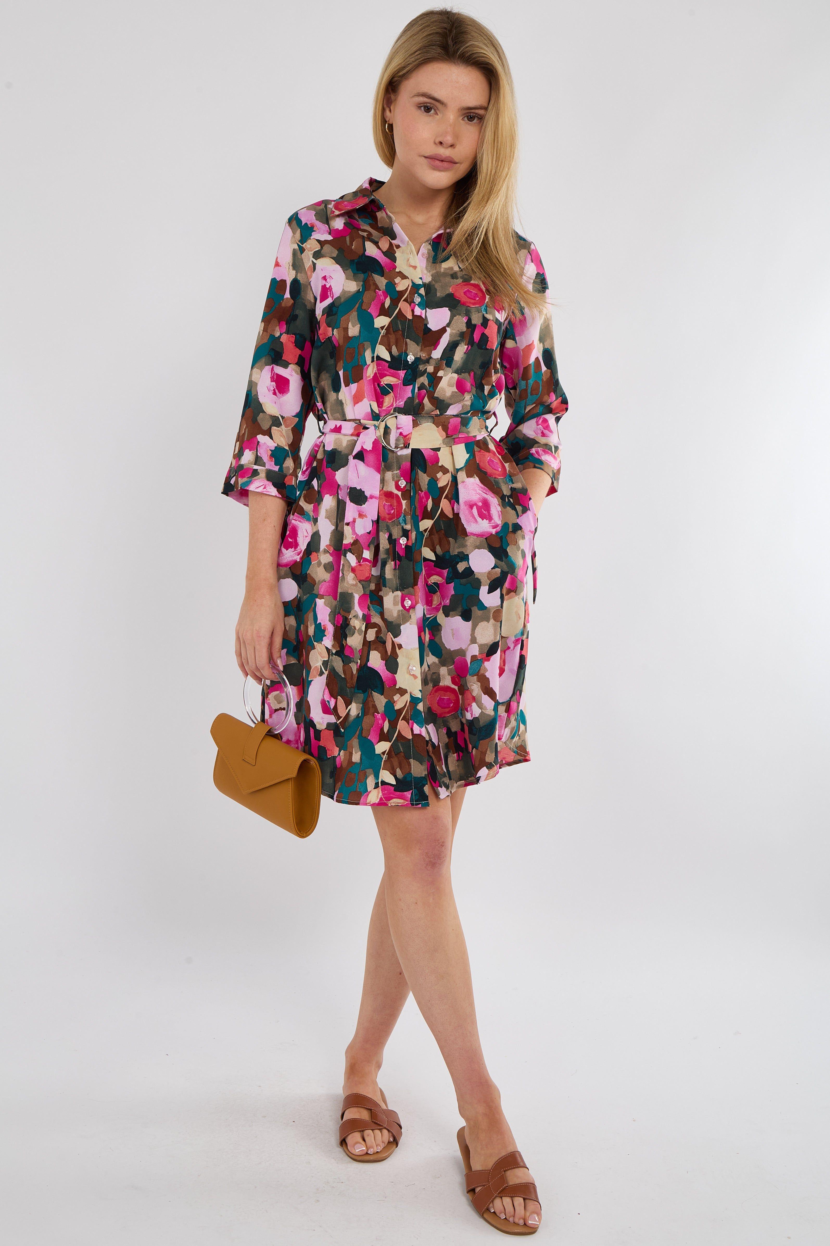 Emerald Rose Print Half Sleeve Mini Shirt Dress by LOVE SUNSHINE Emerald Rose Print Half Sleeve Mini Shirt Dress by LOVE SUNSHINE