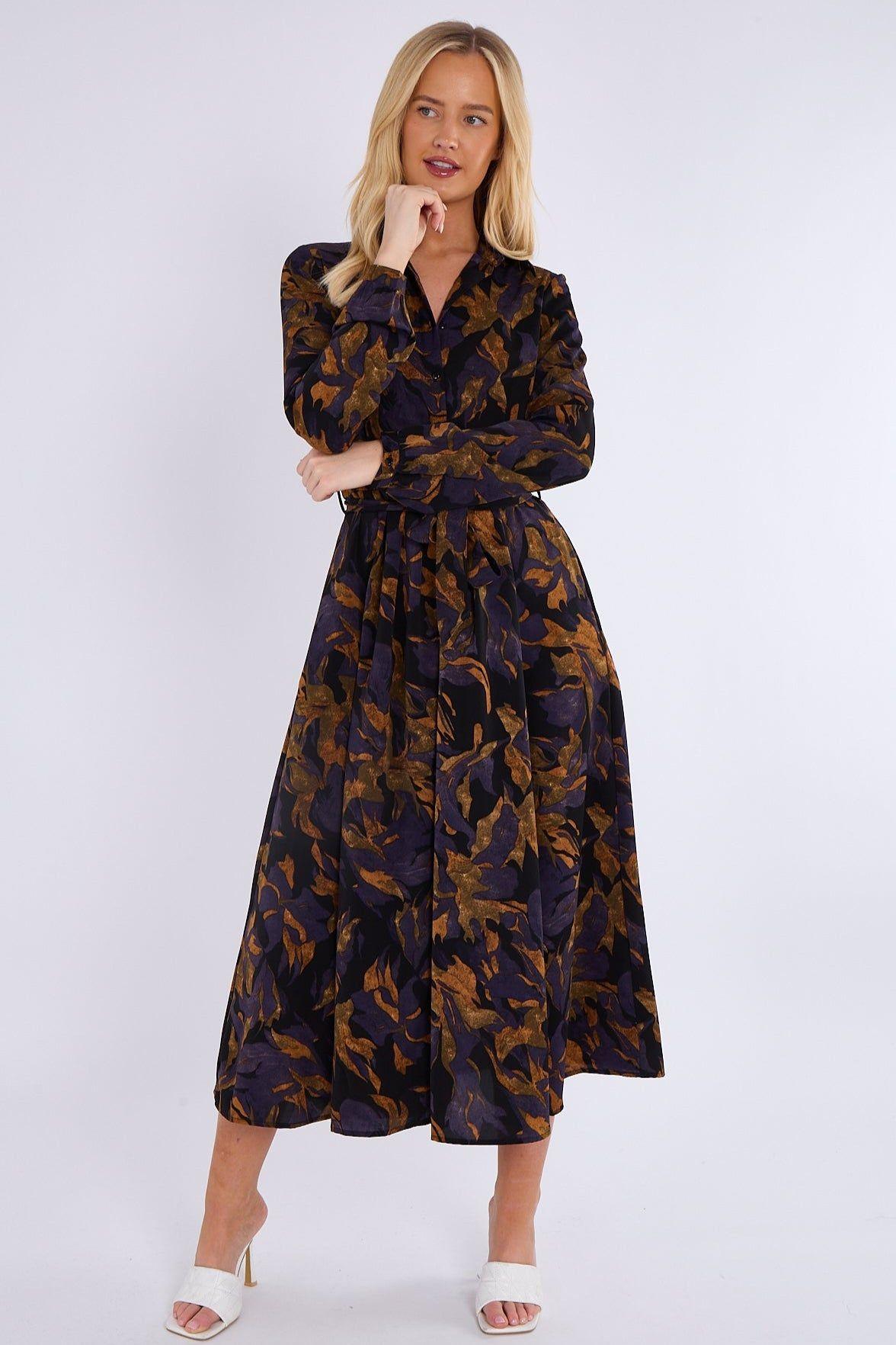 Purple Bronze Abstract Print Midaxi Shirt Dress by LOVE SUNSHINE