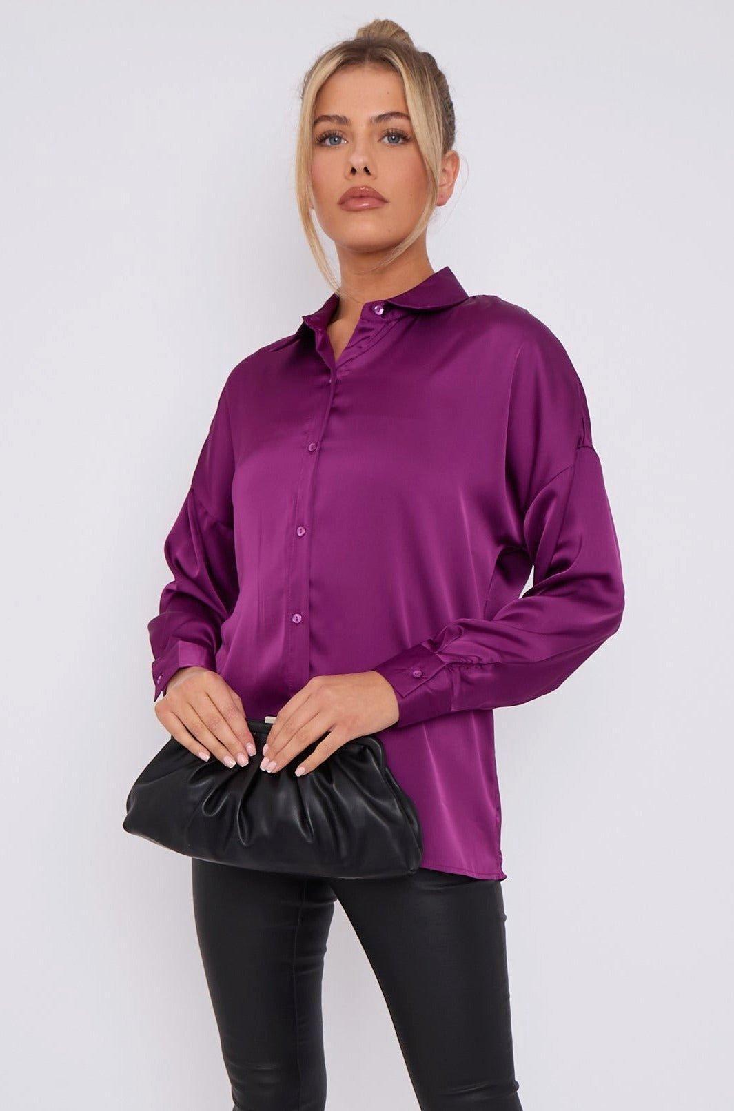Purple Brushed Satin Shirt by LOVE SUNSHINE