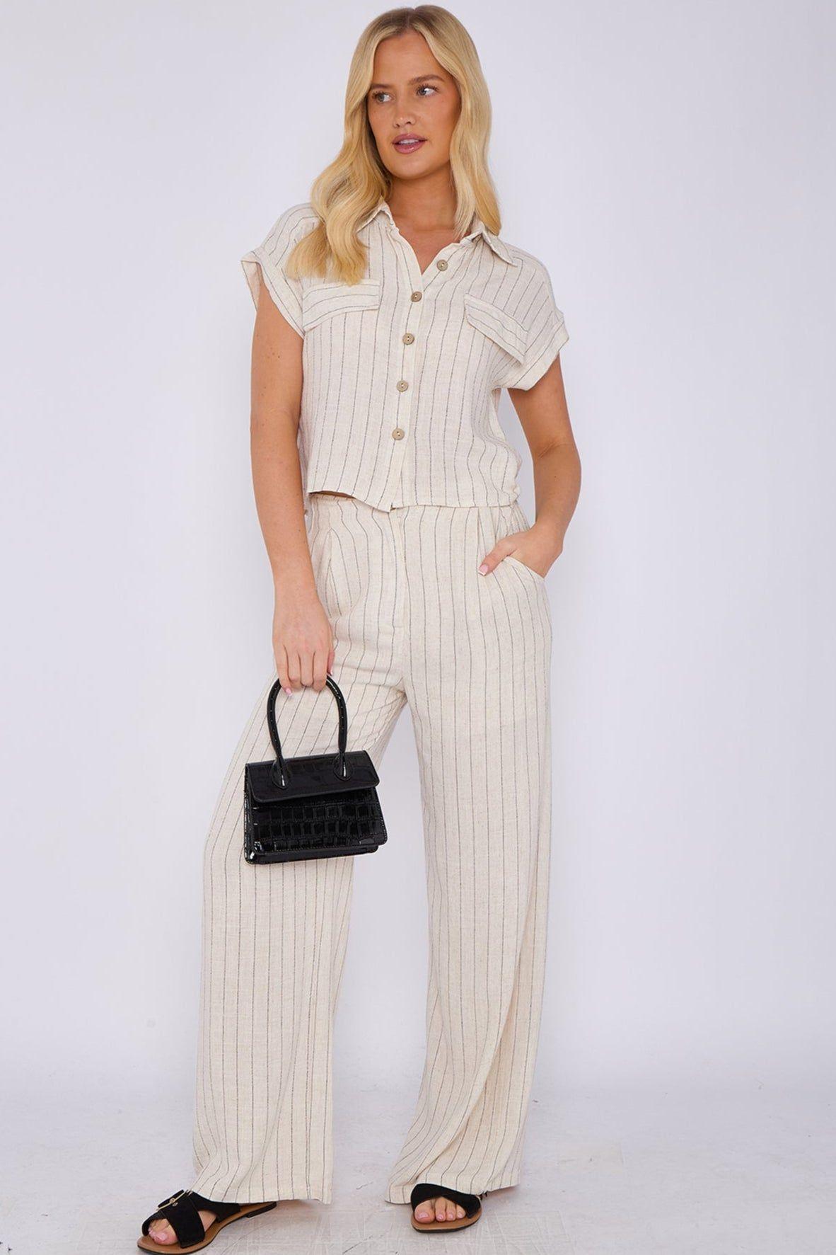Stone Striped Cotton Linen Shirt and Trousers set by LOVE SUNSHINE