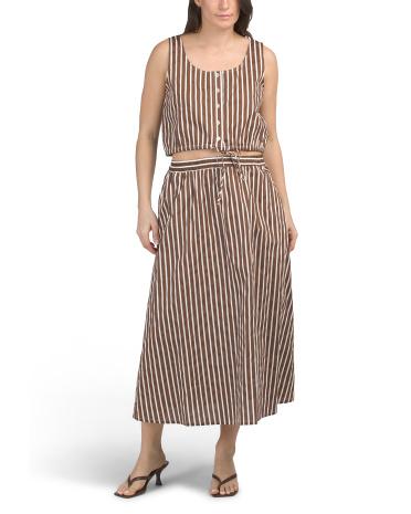 2pc Poplin Striped Top And Maxi Skirt Set for Women | Cotton by LOVE TREE