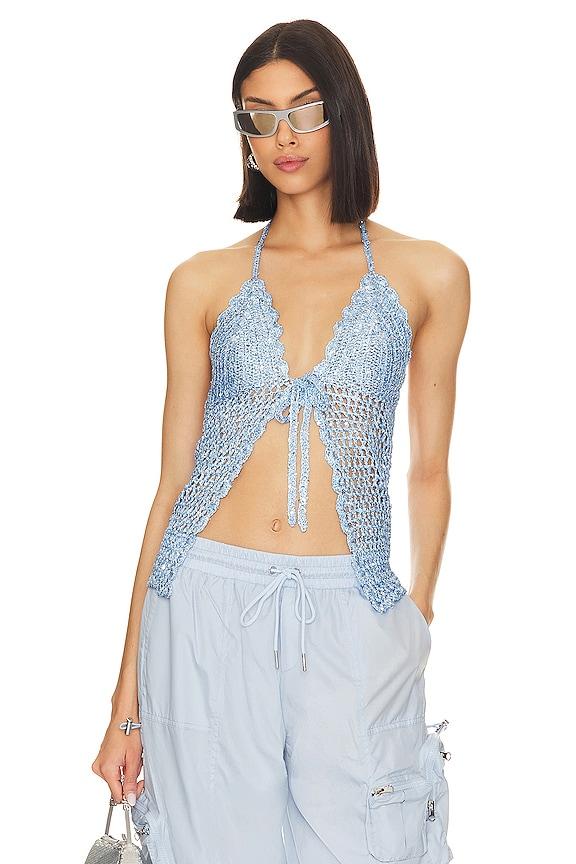 Lovers and Friends Arian Halter Tie Top in Blue by LOVERS&FRIENDS