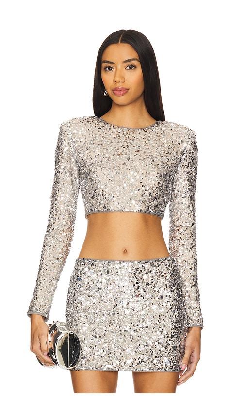 Lovers and Friends Crystal Sequin Cropped Top in Metallic Silver by LOVERS&FRIENDS