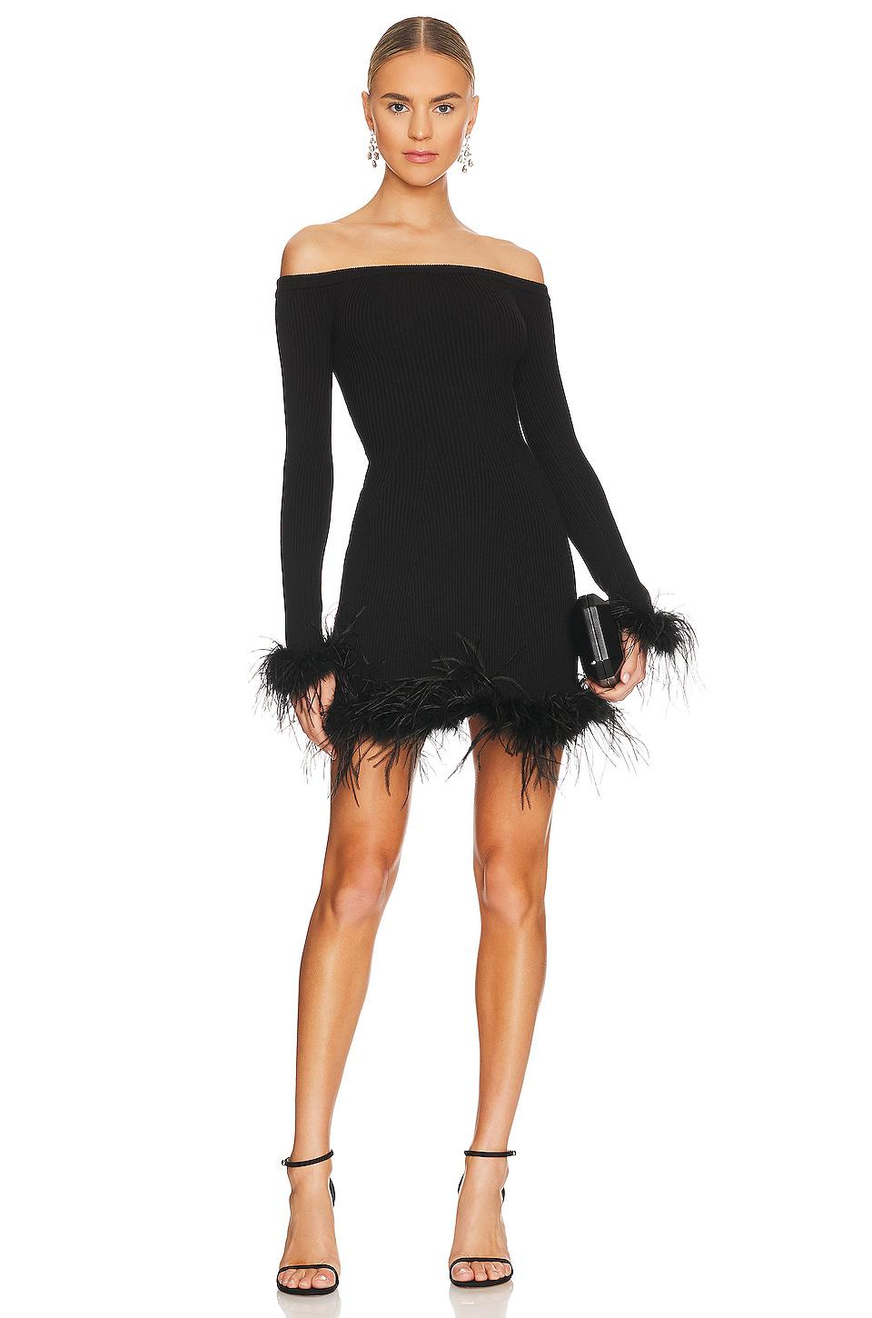 Lovers and Friends Ellerie Feather Knit Mini Dress in Black by LOVERS&FRIENDS