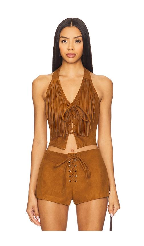 Lovers and Friends Noella Faux Suede Top in Brown by LOVERS&FRIENDS
