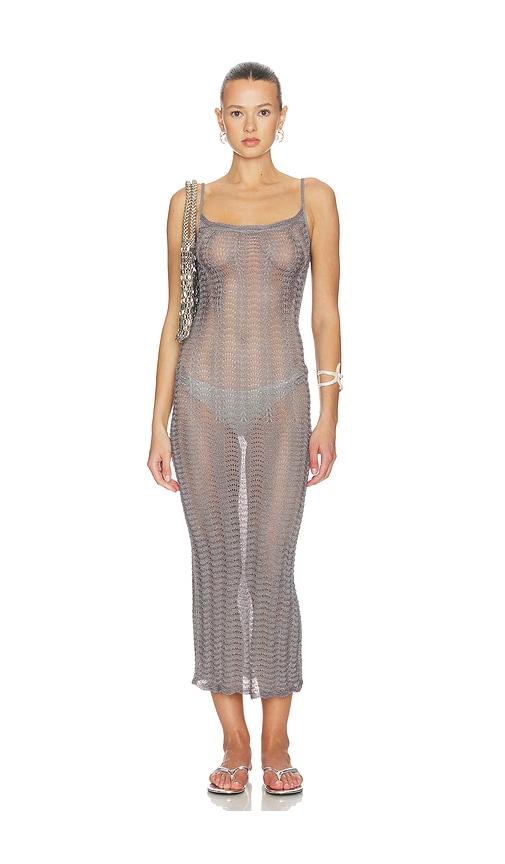 Lovers and Friends Oliviyah Wavy Knit Midi Dress in Metallic Silver by LOVERS&FRIENDS
