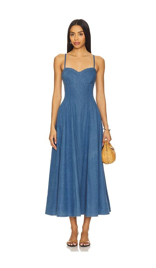 Lovers and Friends Simone Midi Dress in Denim Blue in Blue by LOVERS&FRIENDS