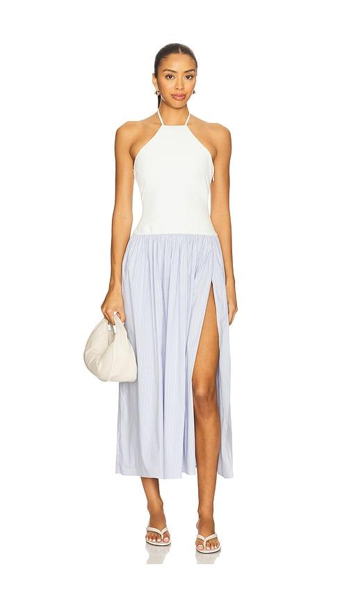Lovers and Friends Skylar Midi Dress in White,Baby Blue by LOVERS&FRIENDS