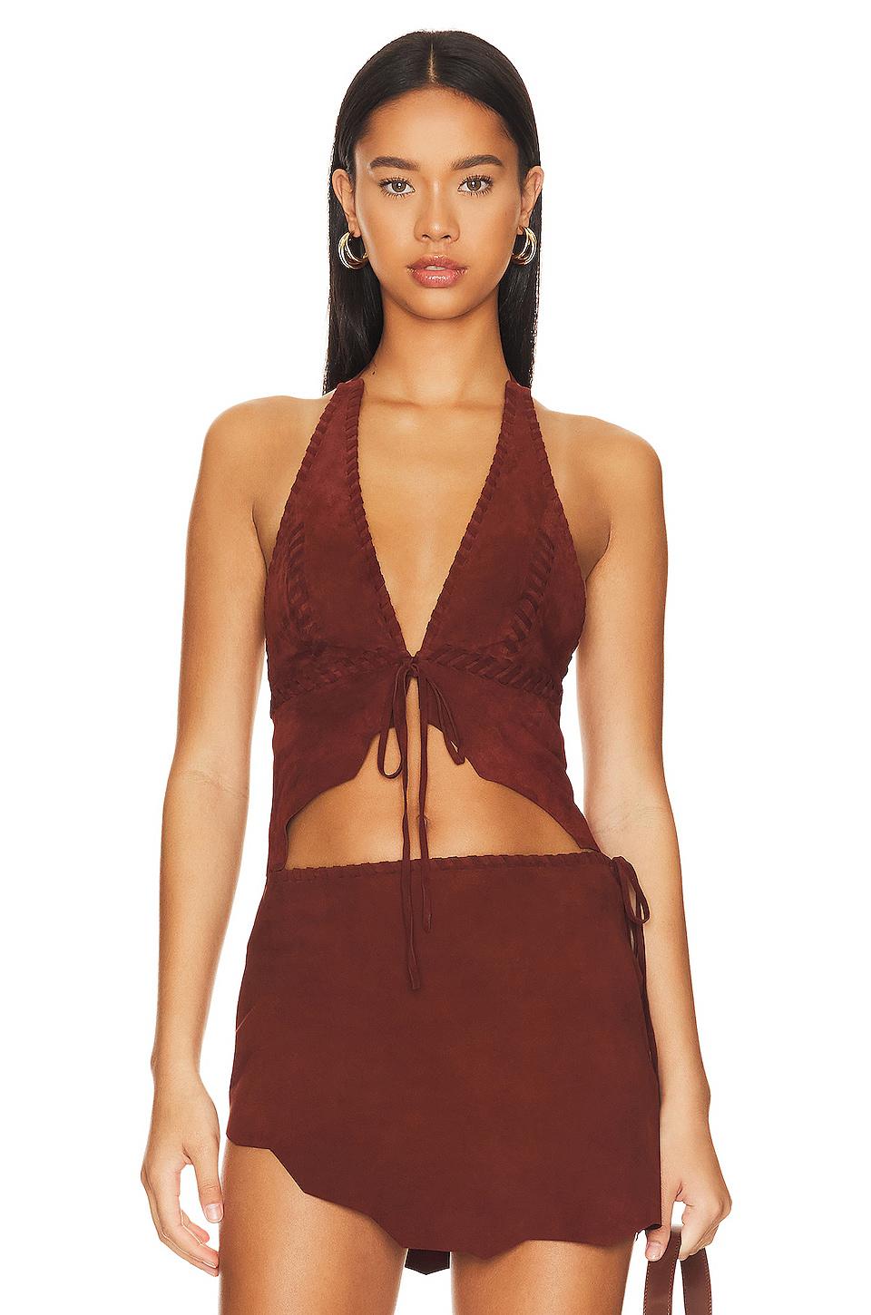 Lovers and Friends Suede Leather Top in Red by LOVERS&FRIENDS