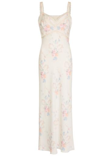 Annabeth floral satin maxi slip dress by LOVESHACKFANCY