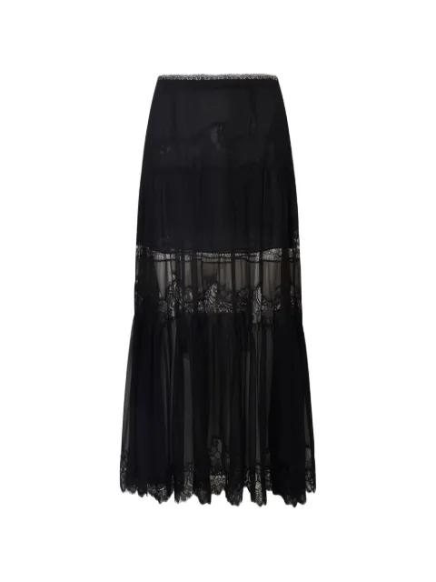Aureline lace-trimmed tiered skirt by LOVESHACKFANCY