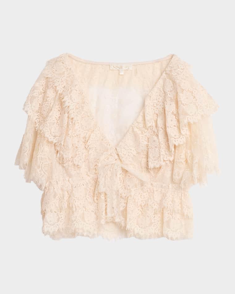 Caper Lace Ruffle Crop Top by LOVESHACKFANCY