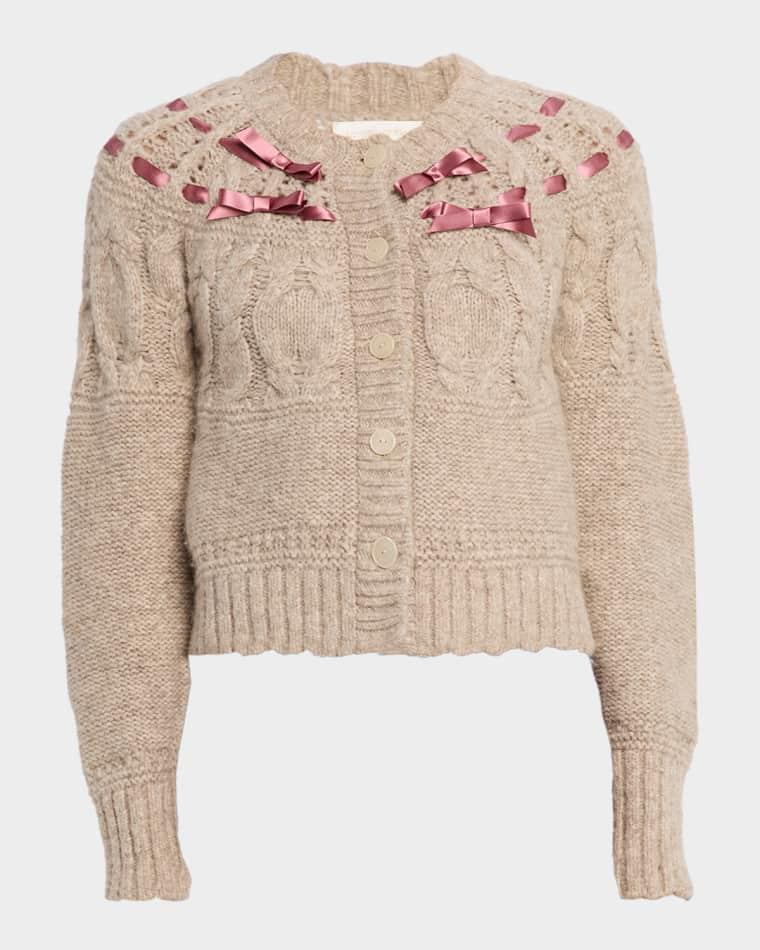 Clementian Alpaca-Blend Ribbon Cardigan by LOVESHACKFANCY