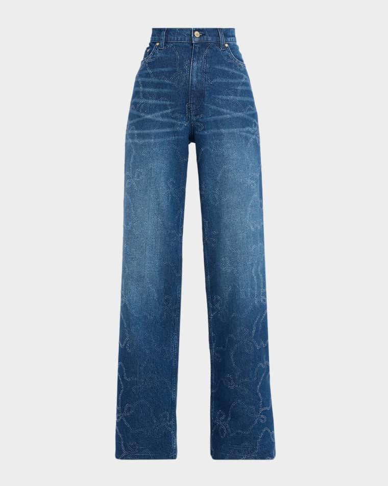Dessa Crystal Bow Jeans by LOVESHACKFANCY