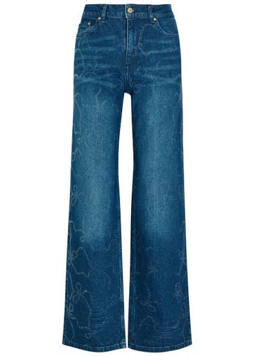 Dessa embellished bow wide-leg jeans by LOVESHACKFANCY