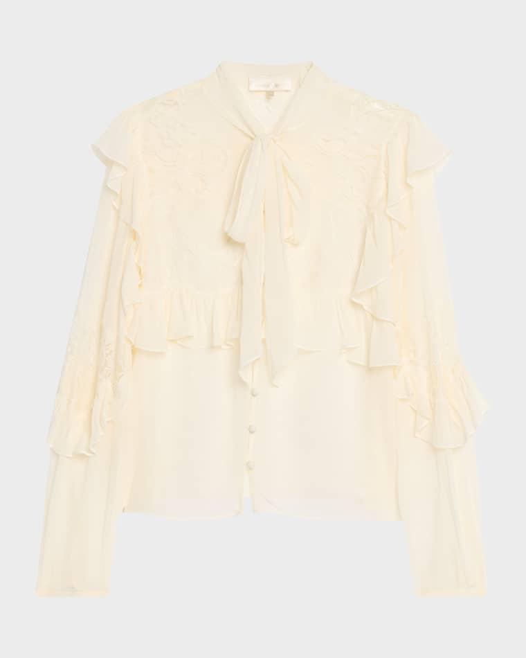 Farah Chiffon Lace Blouse by LOVESHACKFANCY