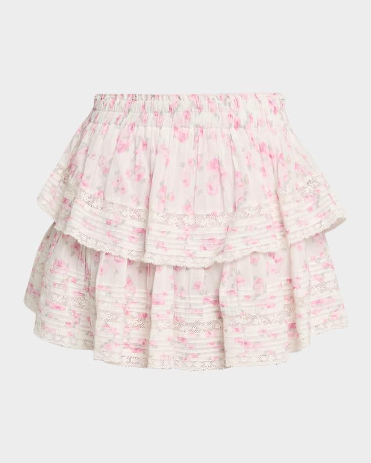 Floral Ruffle Mini Skirt by LOVESHACKFANCY