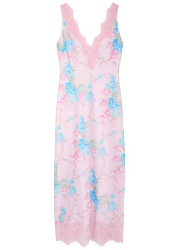 Floral printed satin maxi dress by LOVESHACKFANCY