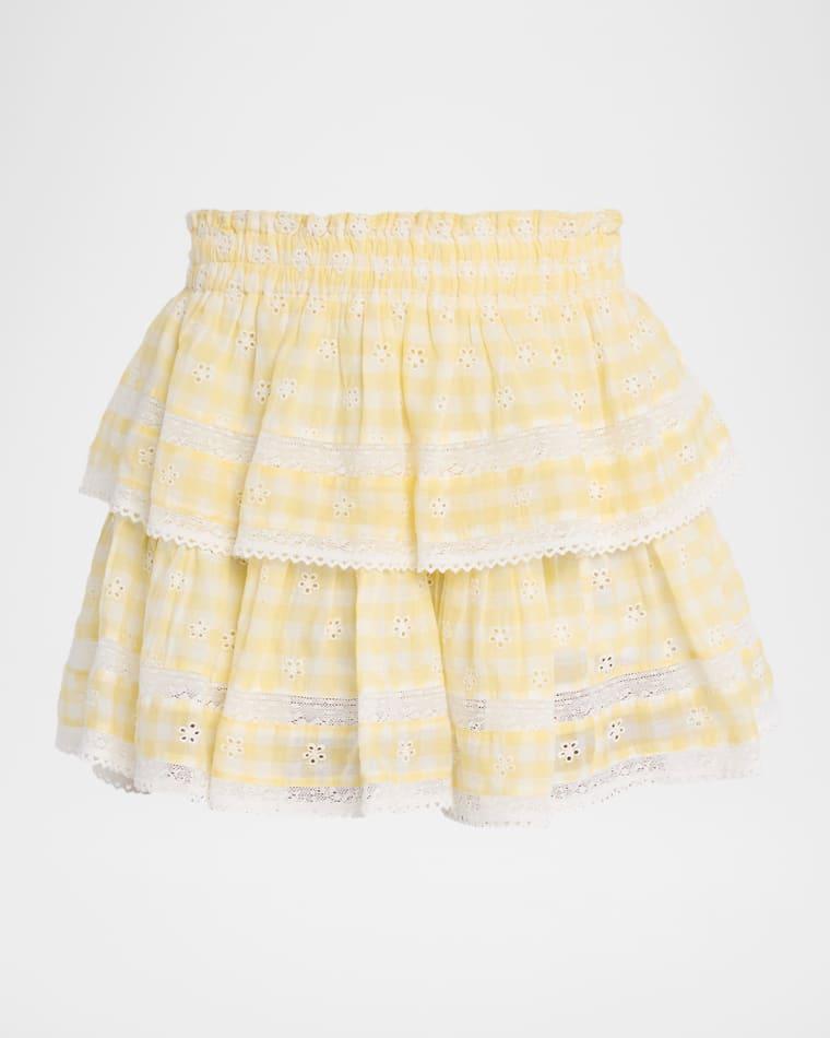 Gingham Eyelet Ruffle Mini Skirt by LOVESHACKFANCY