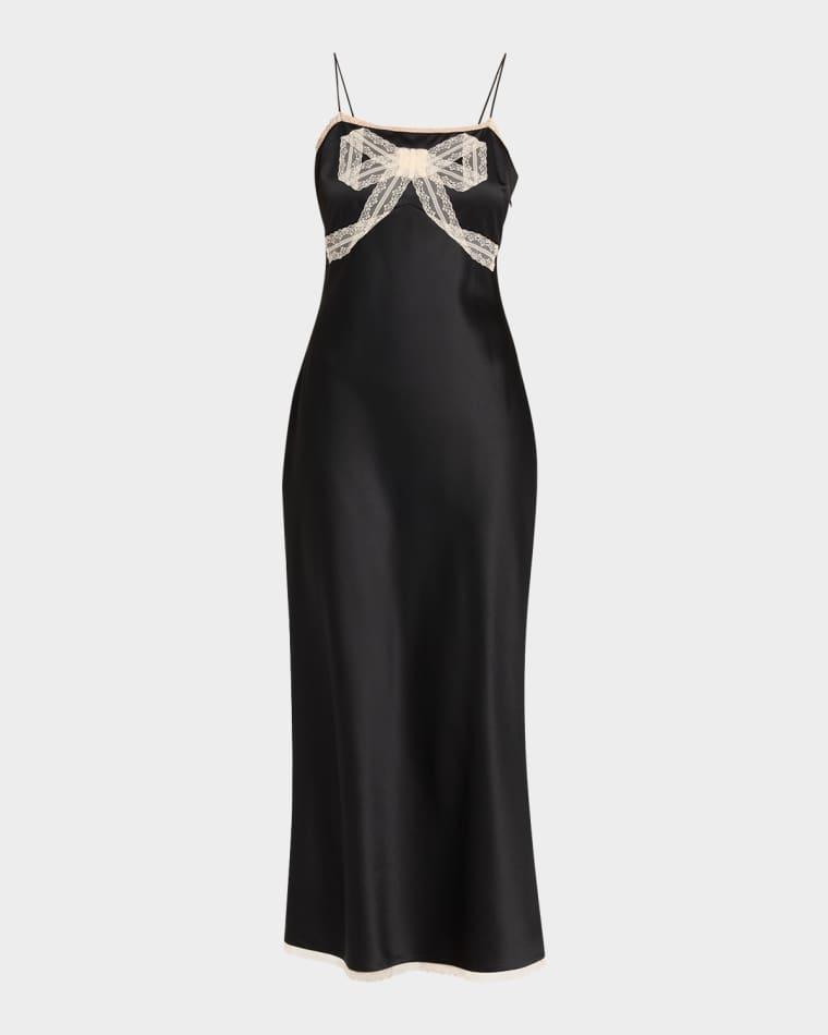 Isolie Lace Bow Crepe Midi Dress by LOVESHACKFANCY