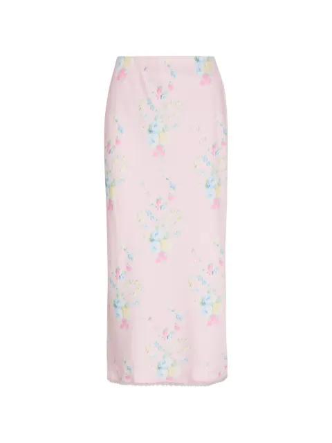 Kalo floral-print lace-trim midi skirt by LOVESHACKFANCY
