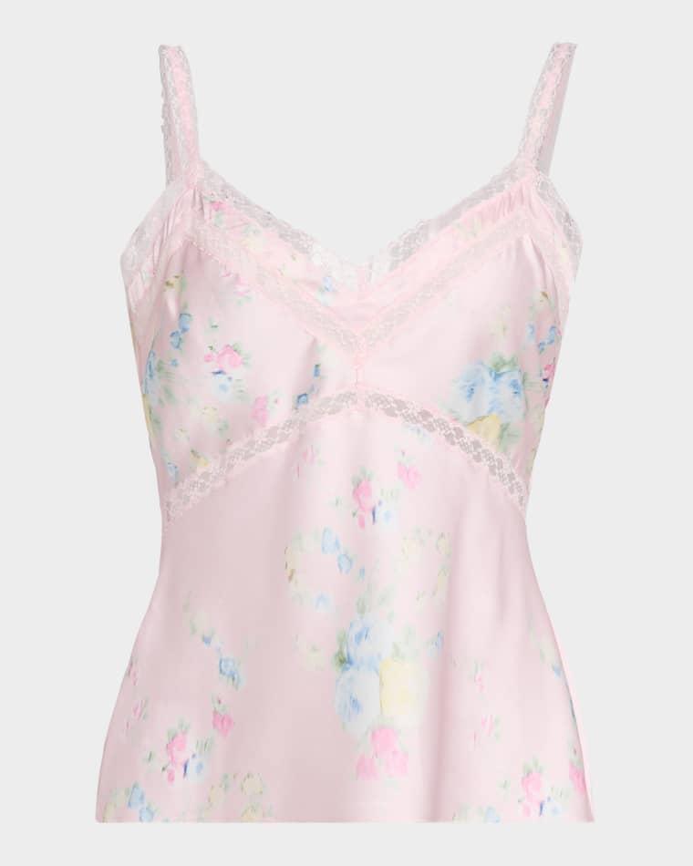 Lirena Lace-Trim Sleeveless Satin Top by LOVESHACKFANCY